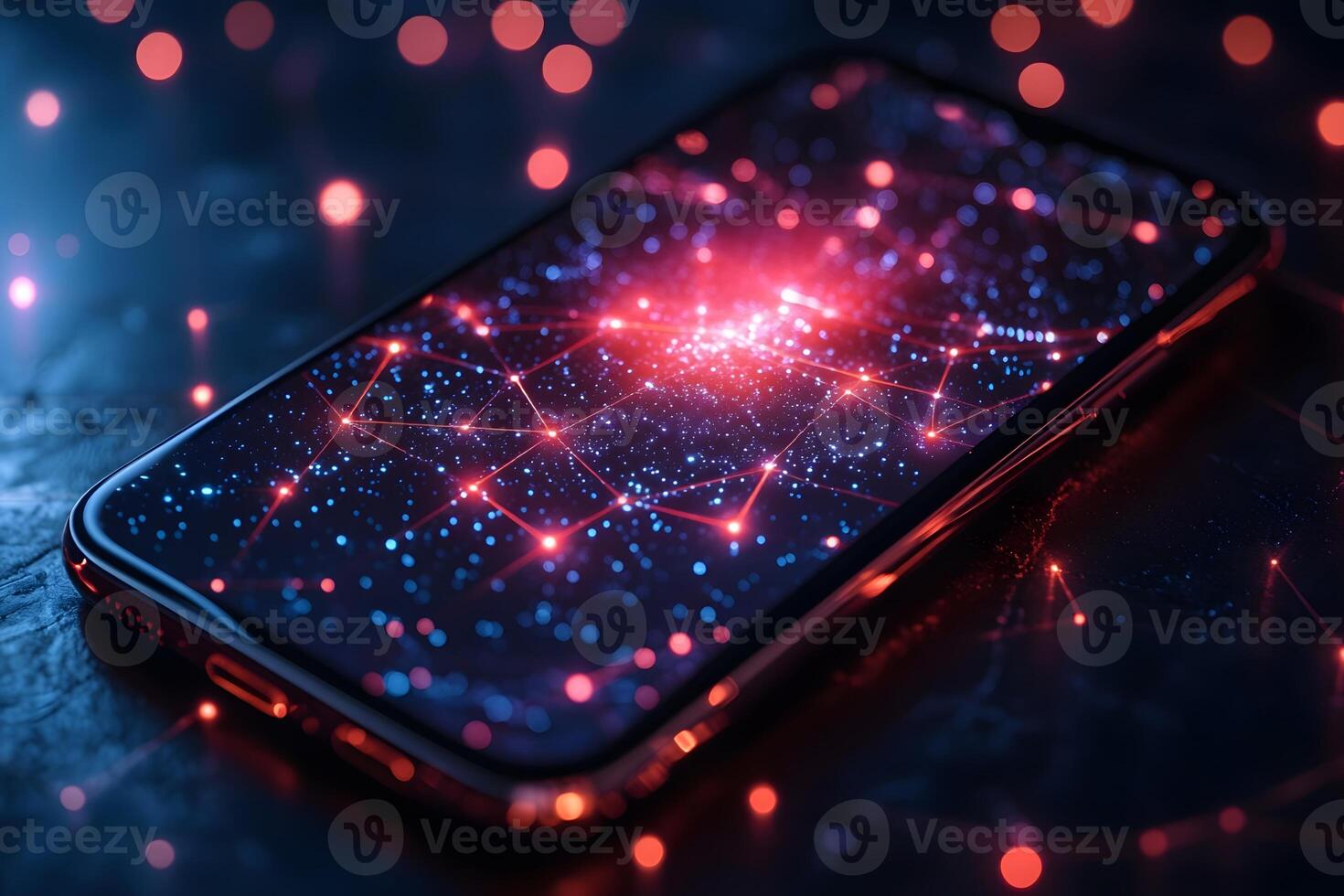 Futuristic Smartphone Technology Network Concept with Glowing Connections photo