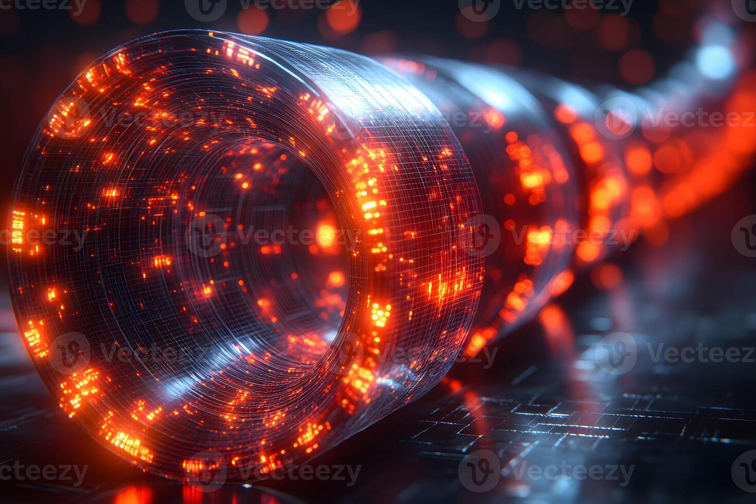 Futuristic Digital Data Stream Tunnel for Technology Concept Art and Innovation Design photo