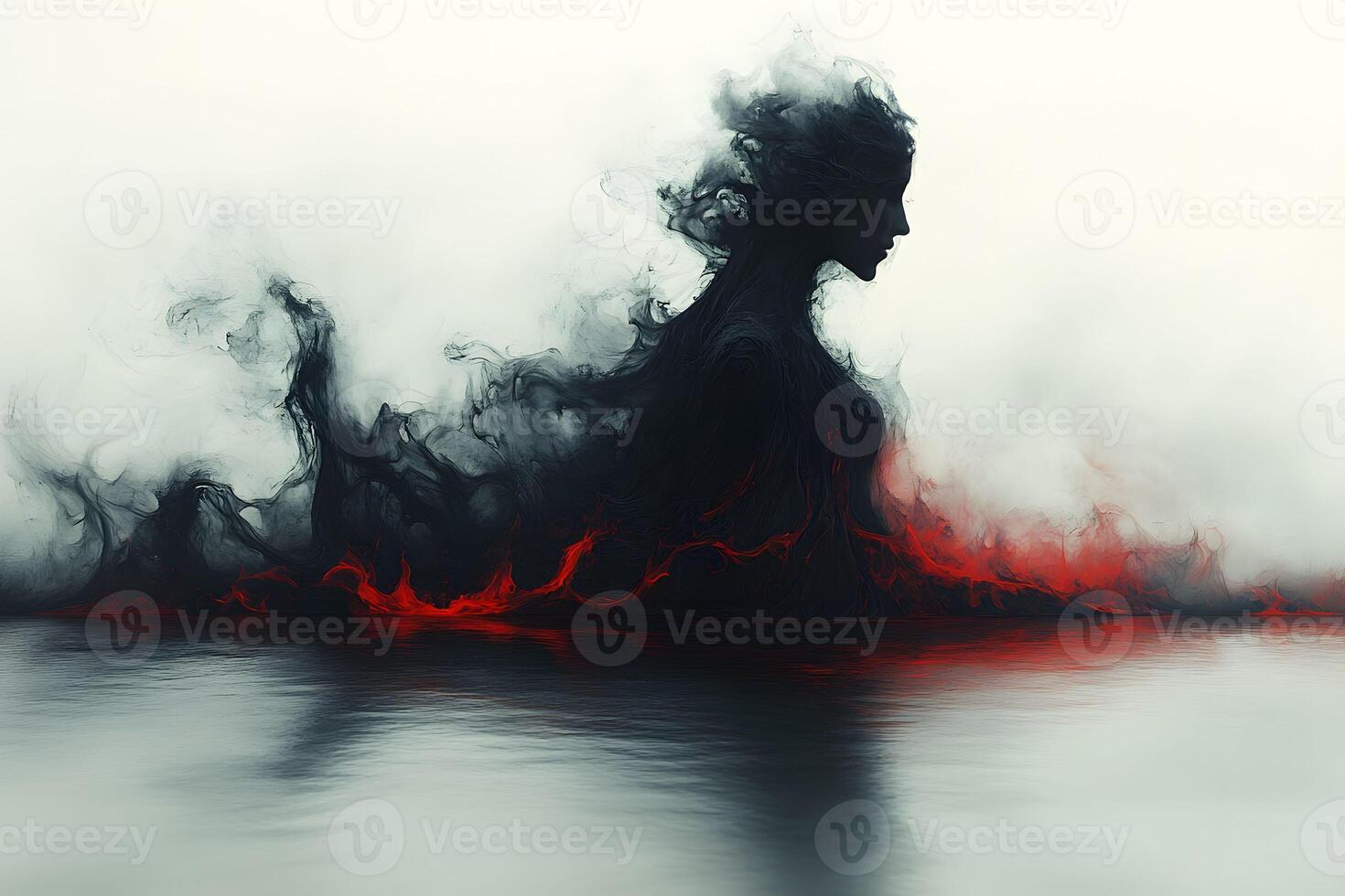 Mystical Silhouette Emerging from Ethereal Smoke Over Water for Fantasy Art photo