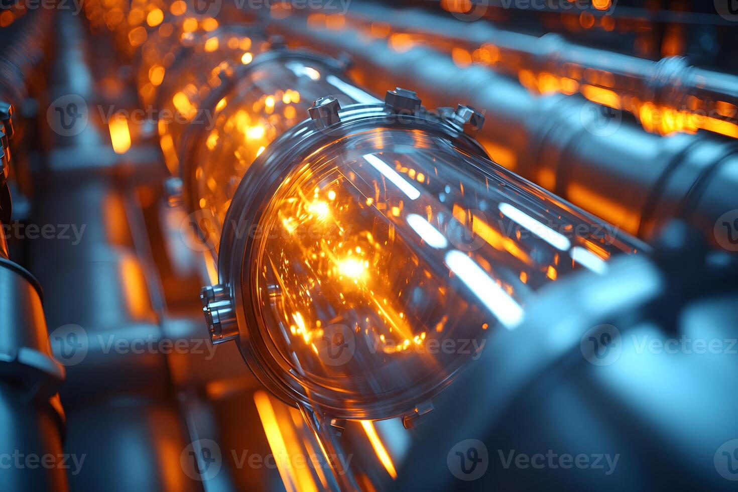 Futuristic Energy Transfer Tubes with Glowing Elements for Industrial Design photo
