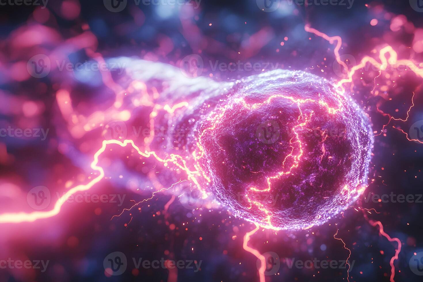 Electric Energy Sphere Surrounded by Vibrant Light and Lightning photo