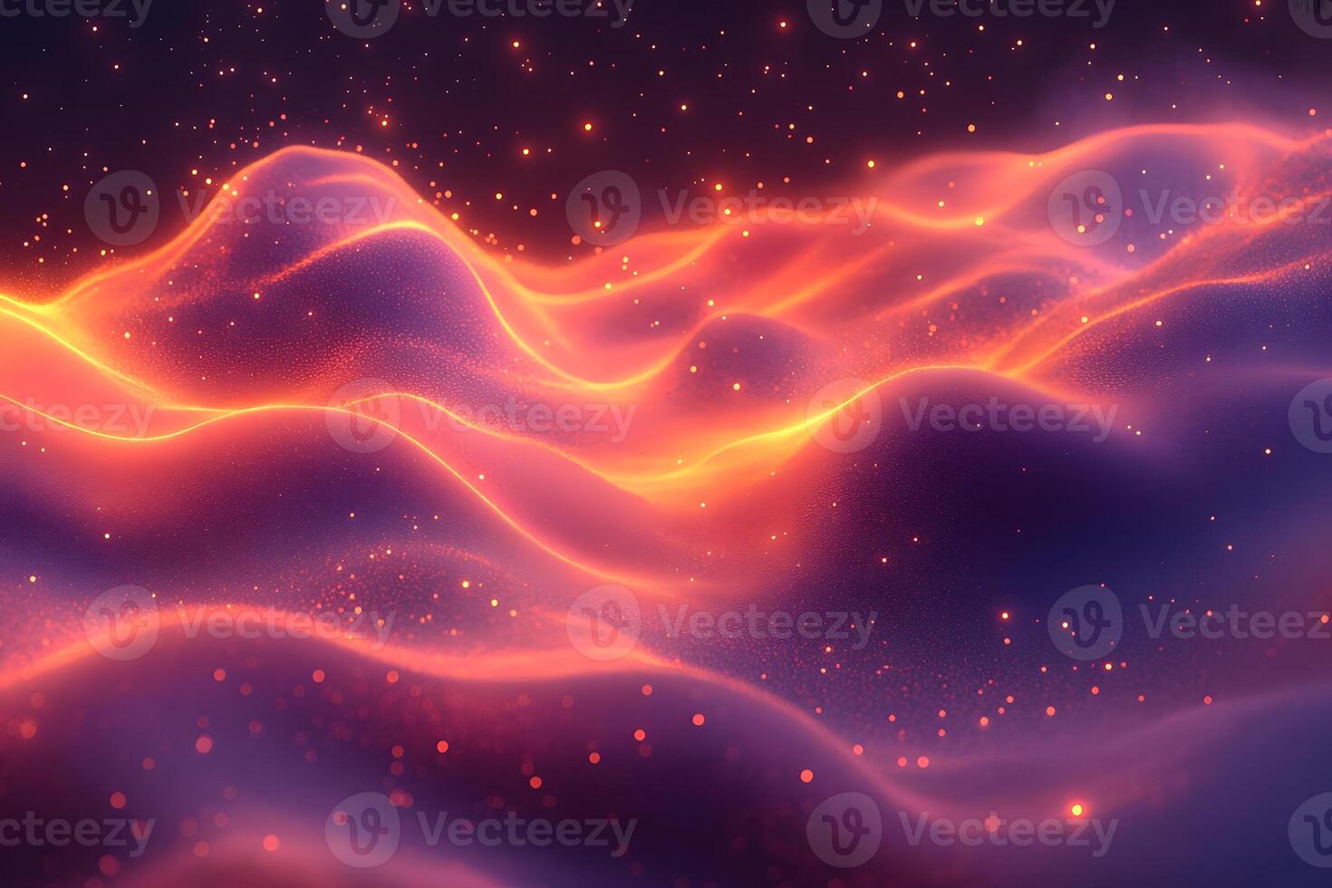 Abstract Glowing Landscape Futuristic Neon Waves and Cosmic Particles for Design photo