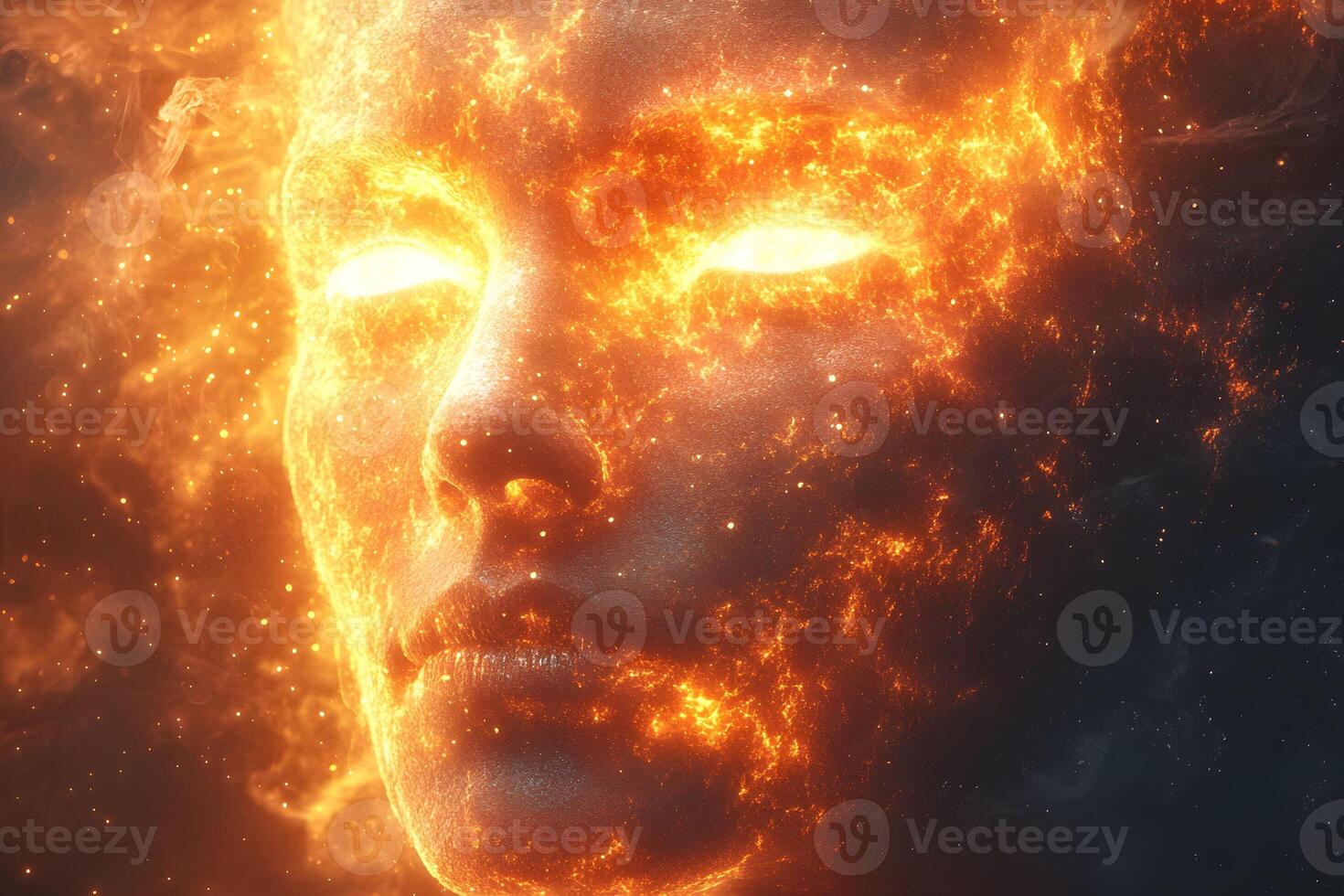 Ethereal Fiery Face - Surreal Digital Art for Creative Illustrations and Posters photo