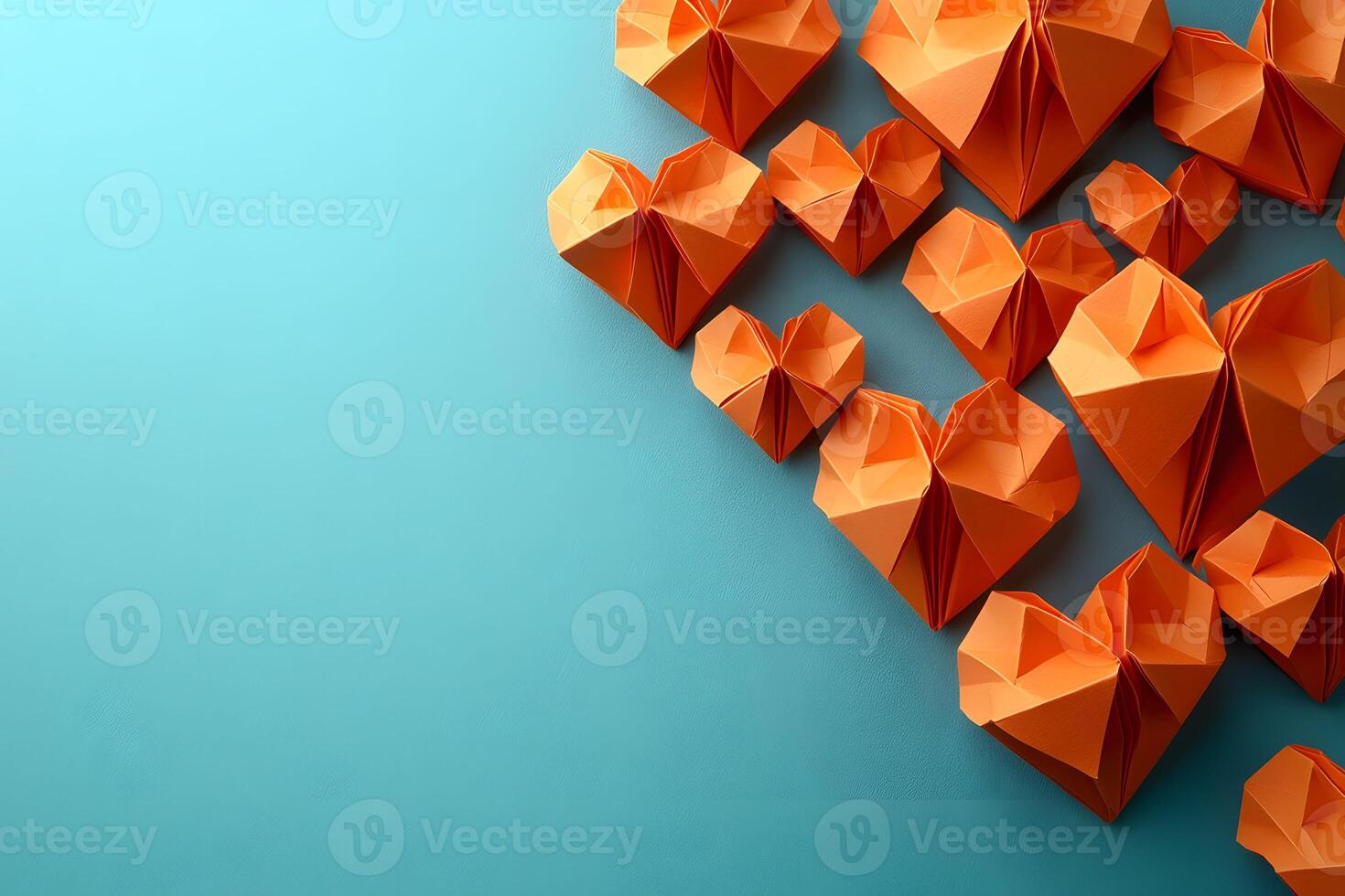 Origami Heart Pattern on Blue Background for Art and Design Inspiration photo