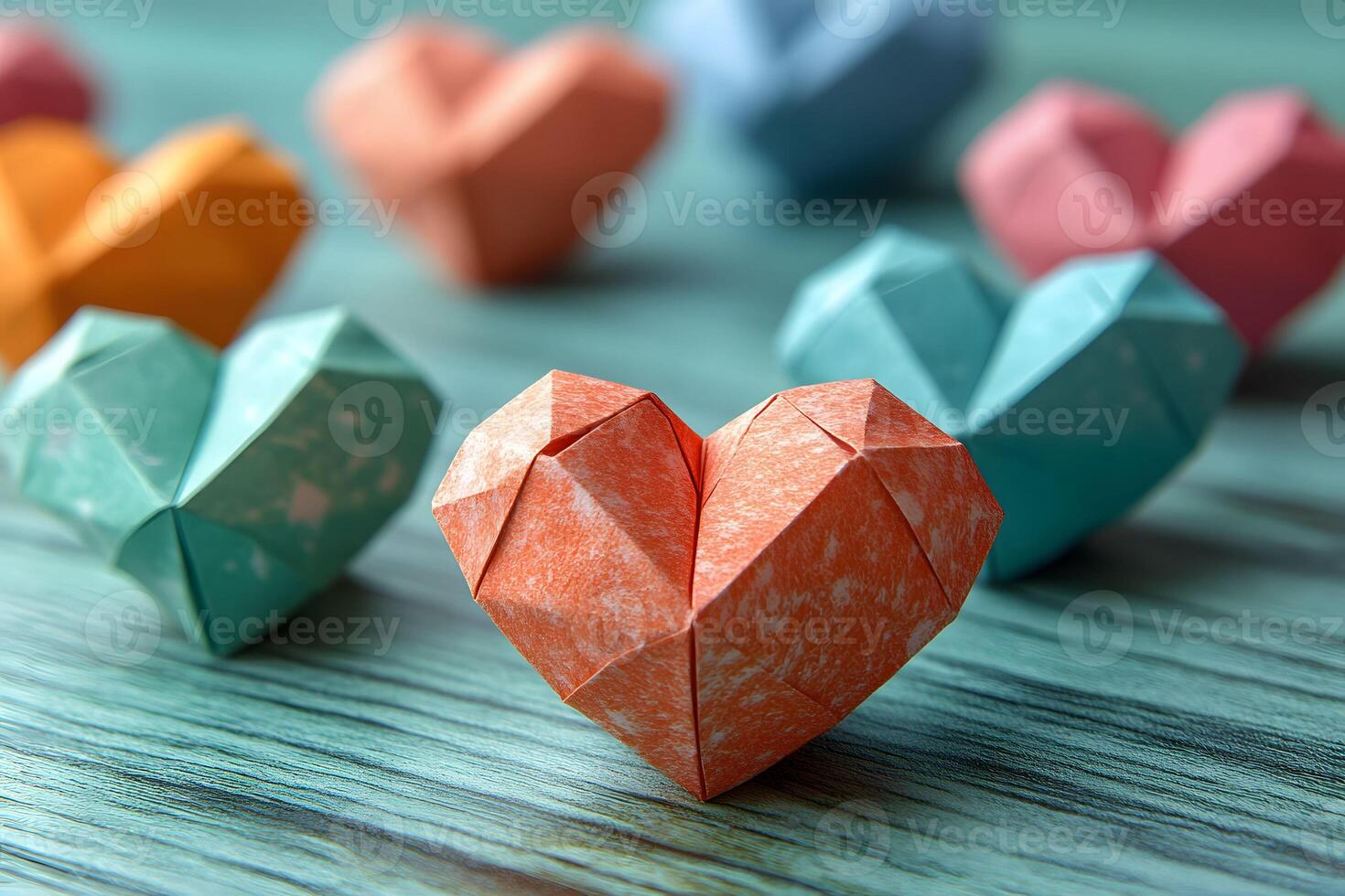 Origami Heart Collection on Wooden Surface for Valentine's Day Decor and Craft Design photo