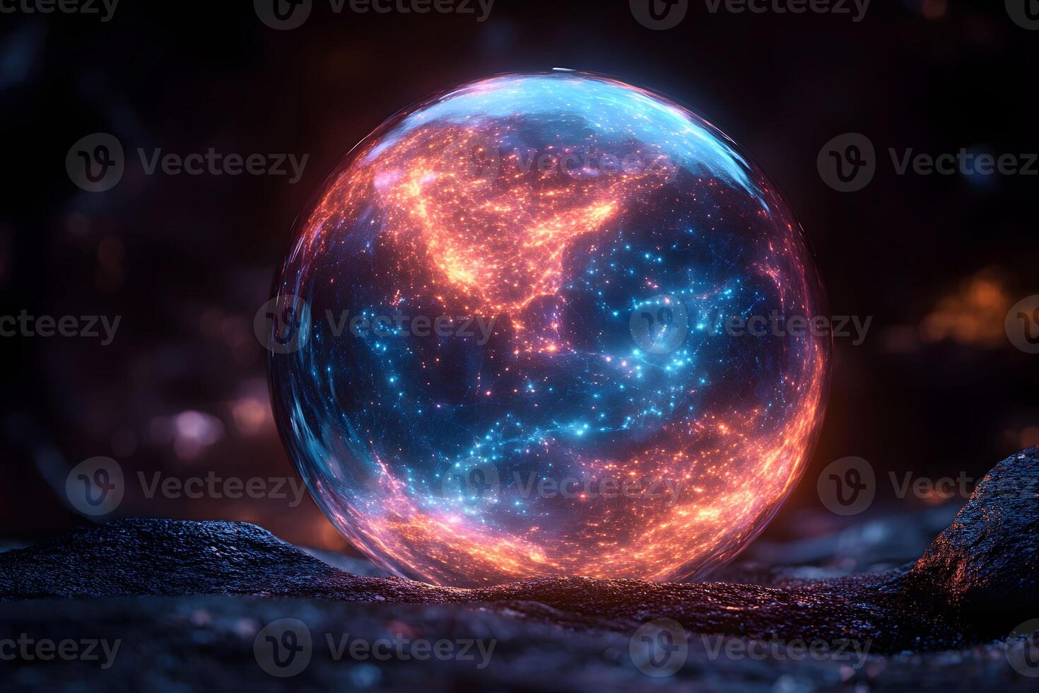 Mystical Glowing Orb with Cosmic Patterns in Dark Fantasy Setting for Sci-Fi Design photo