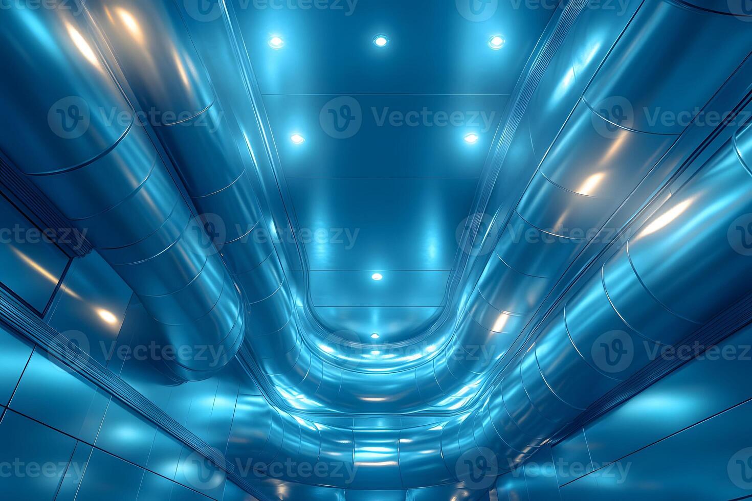 Futuristic Industrial Ventilation System with Metallic Ducts and Modern Lighting photo