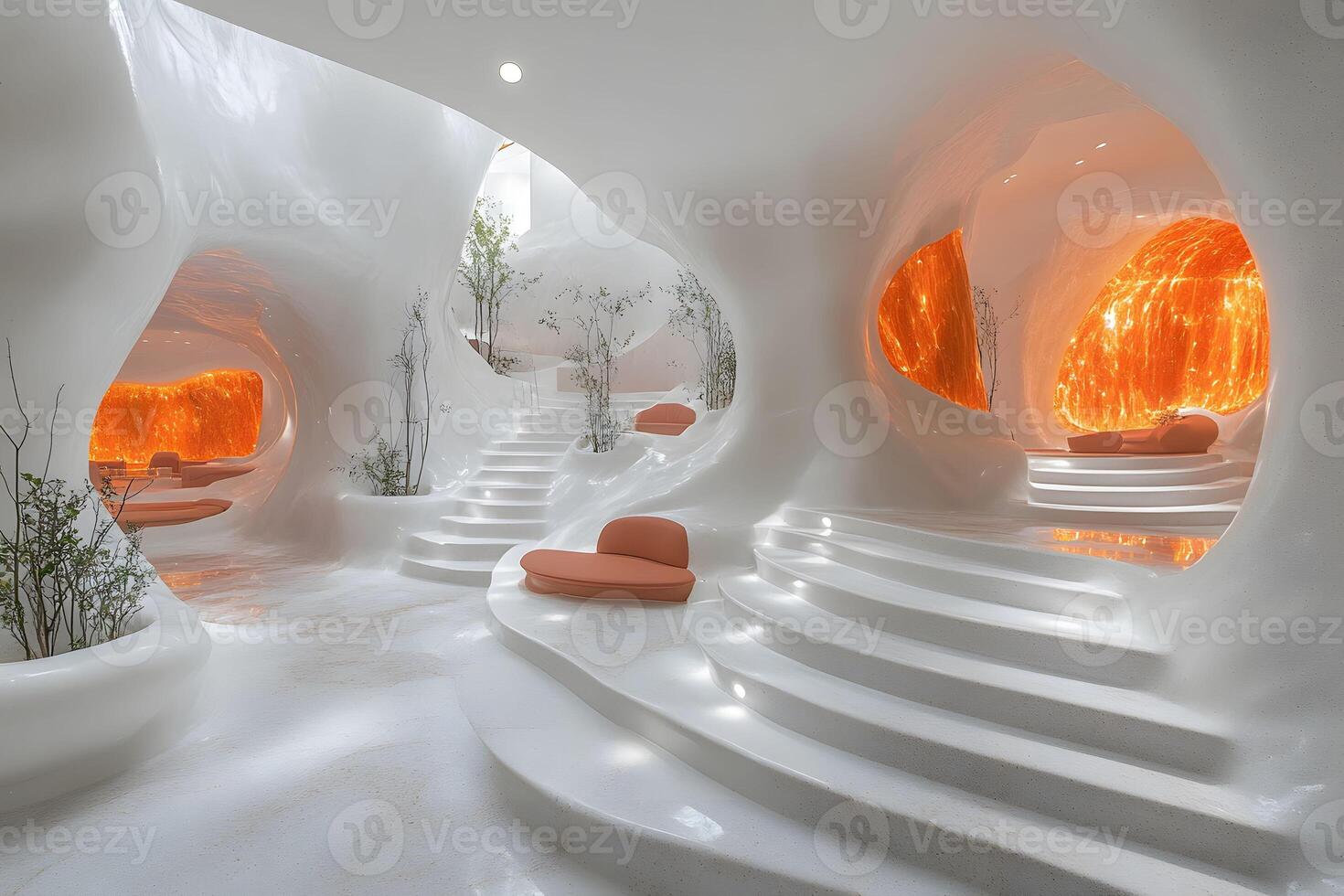 Futuristic Interior with Organic Design Elements and Ambient Lighting for Modern Architecture Inspiration photo