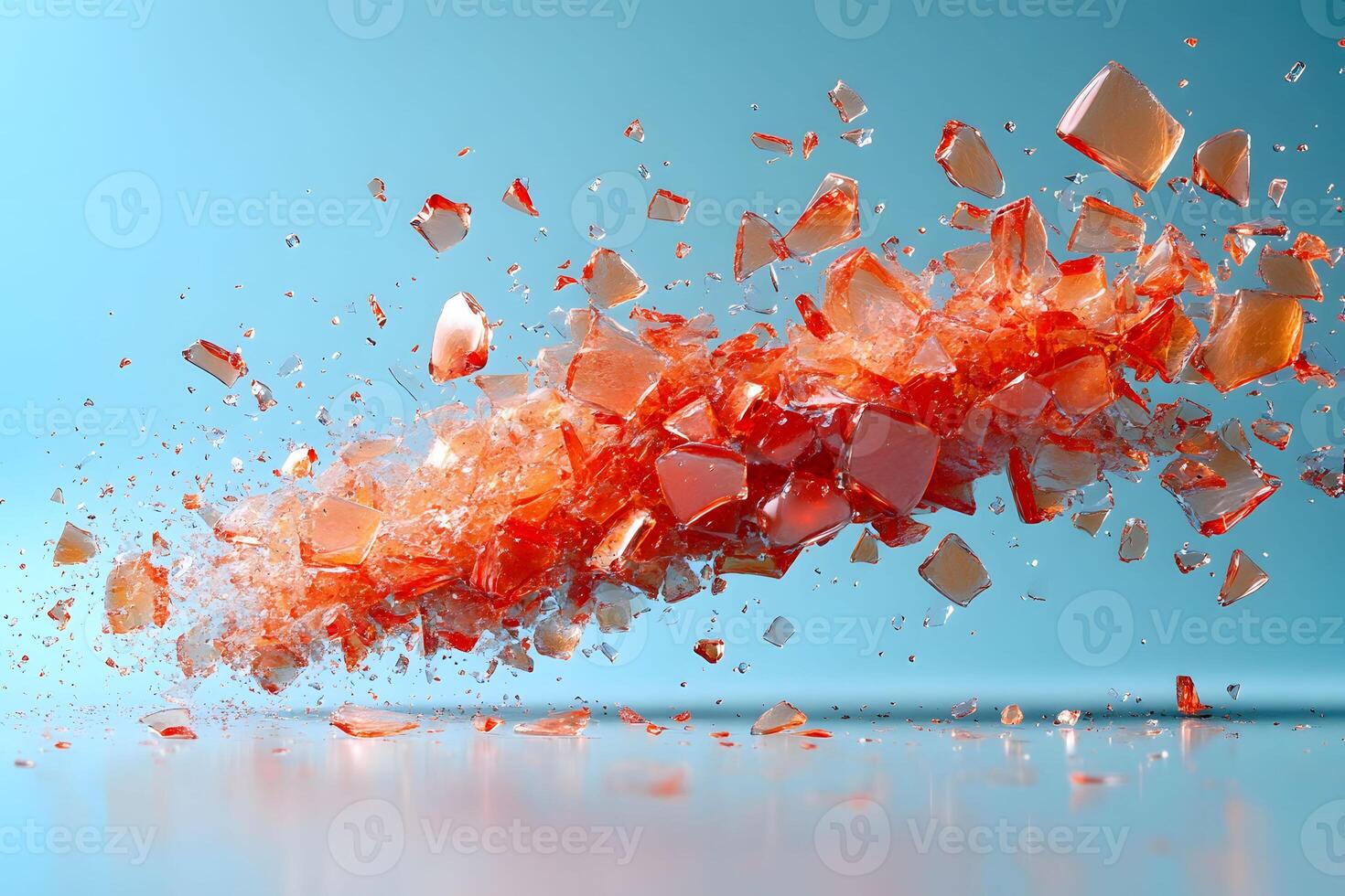 Dynamic Shattered Glass Explosion on Blue Background for Abstract Design photo