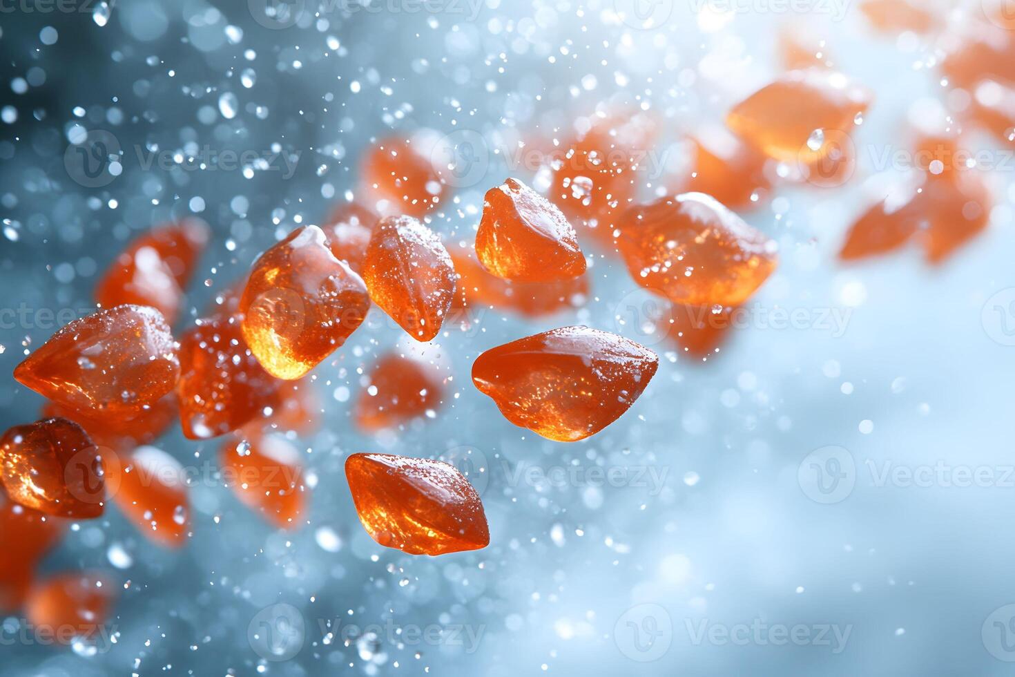 Abstract Floating Amber Stones in Dynamic Splash for Creative Design Concepts photo