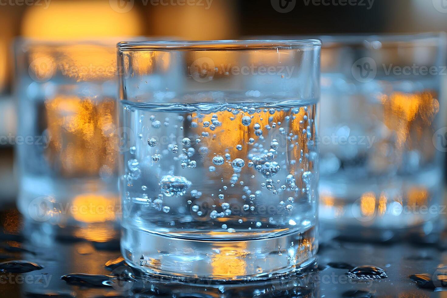 Refreshing Sparkling Water Close-Up with Effervescent Bubbles for Health and Wellness Design photo