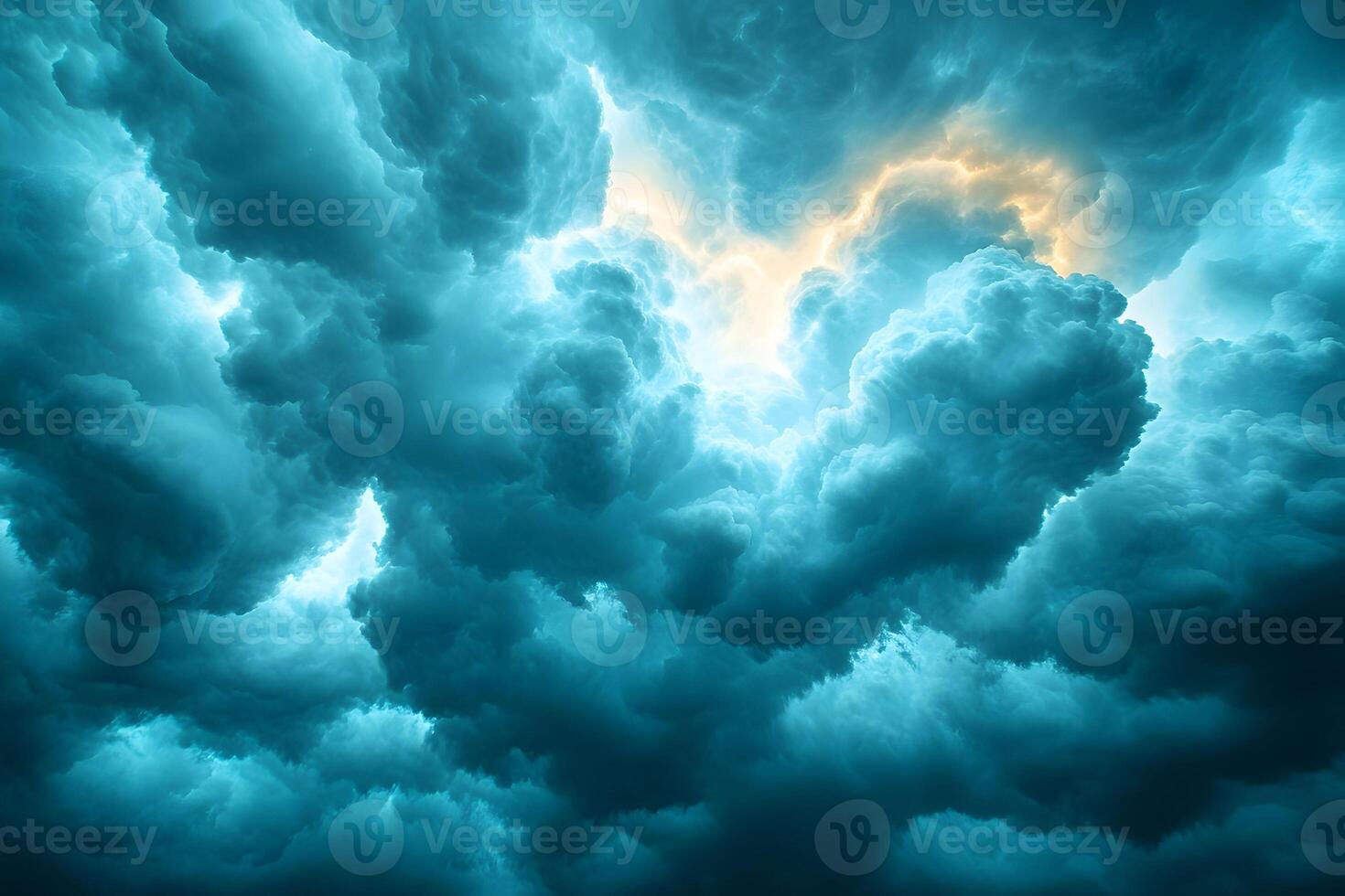 Dramatic Thunderstorm Clouds Illuminated by Sunlight for Weather and Nature Design photo
