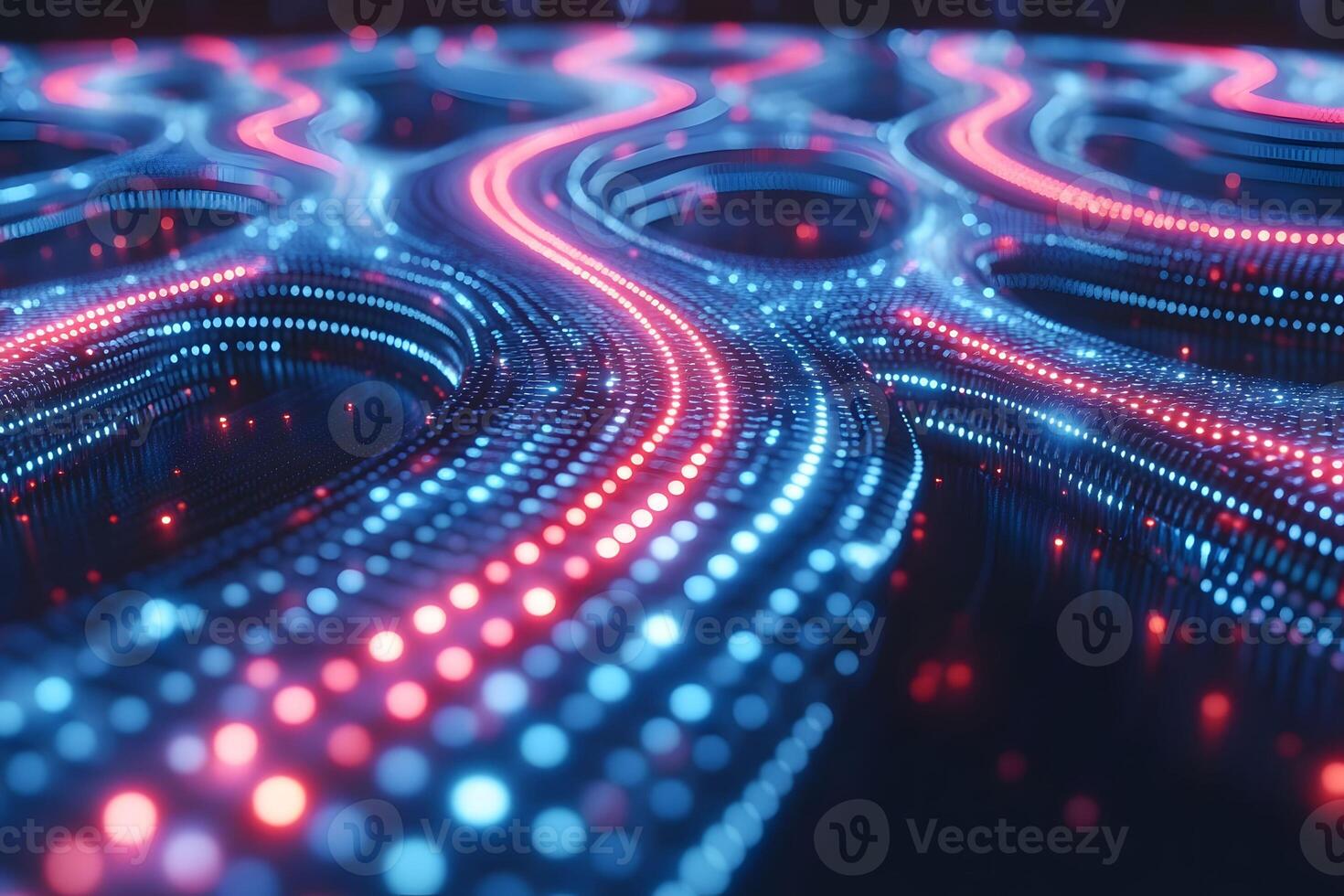 Futuristic Neon Wavy Pattern with Glowing Blue and Red Lights for Tech Design photo