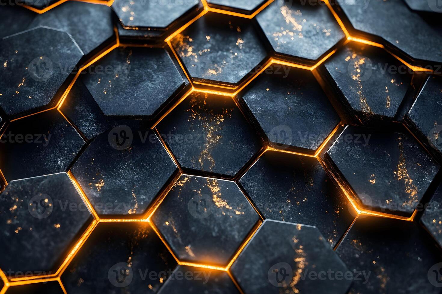 Futuristic Hexagonal Pattern with Orange Light Glow for Modern Design and Technology Themes photo