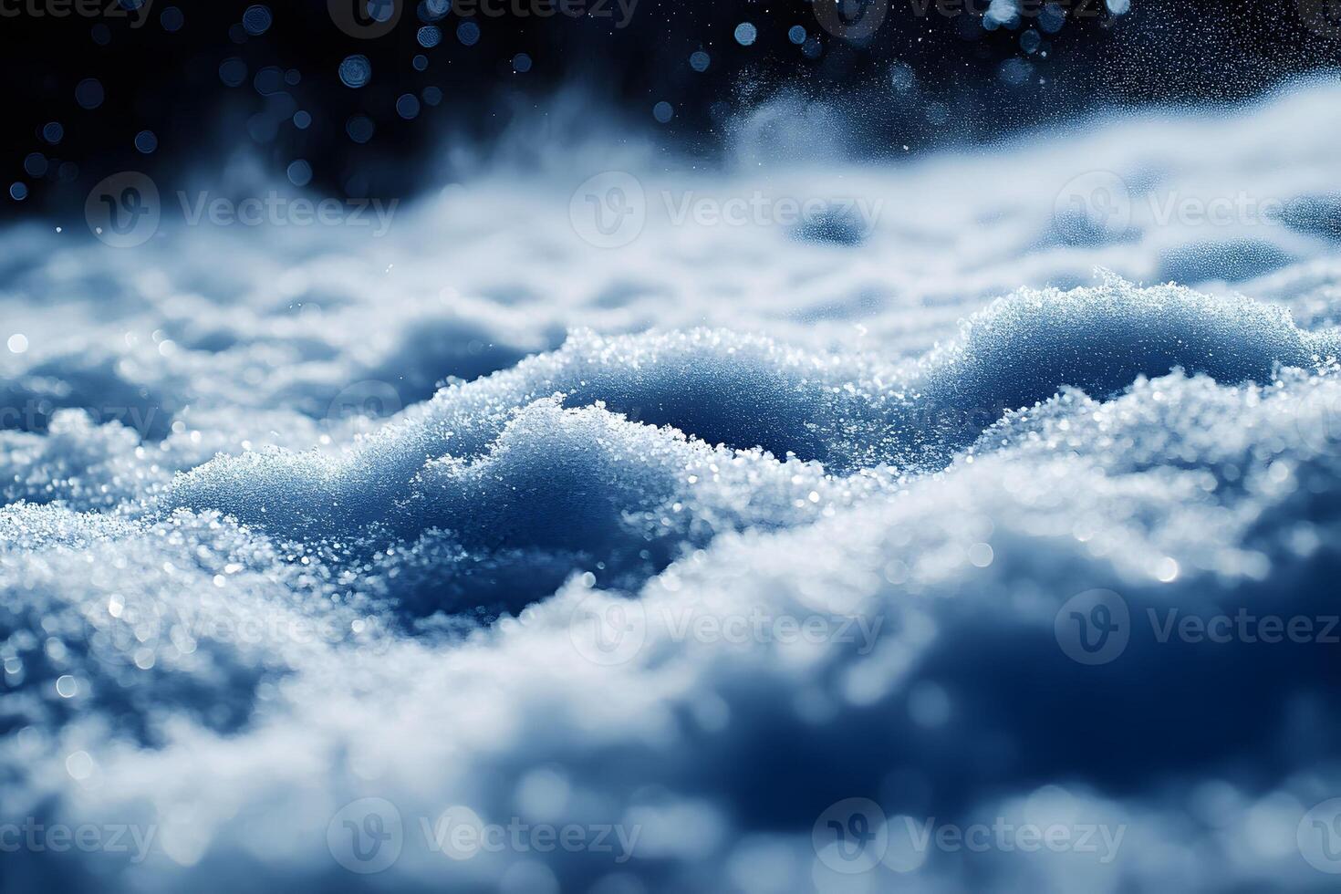 Winter Wonderland Close-Up Sparkling Snowflakes in Blue Hour photo