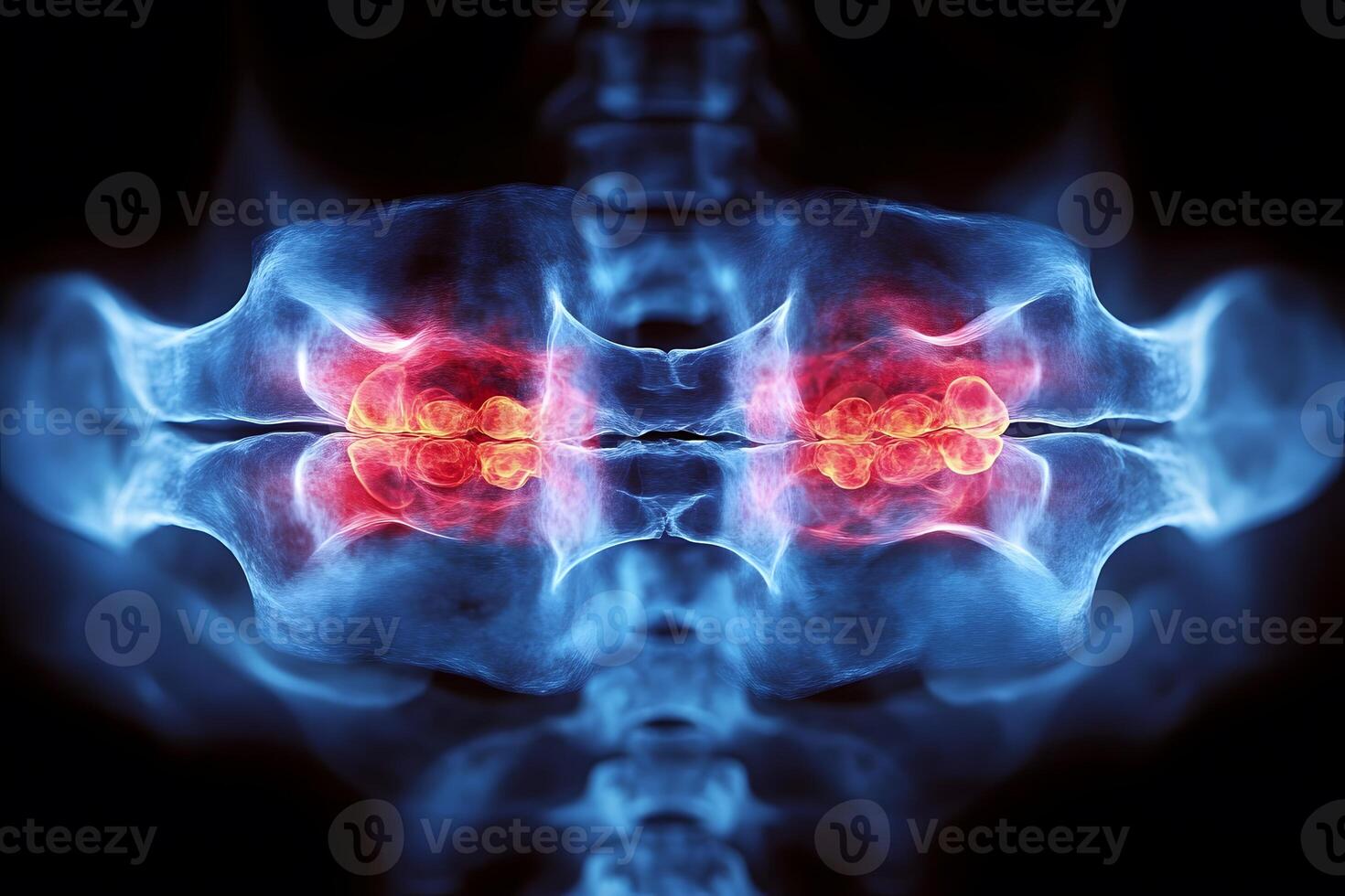 Abstract Blue and Red Neural Network Symmetry for Sci-Fi and Medical Design photo