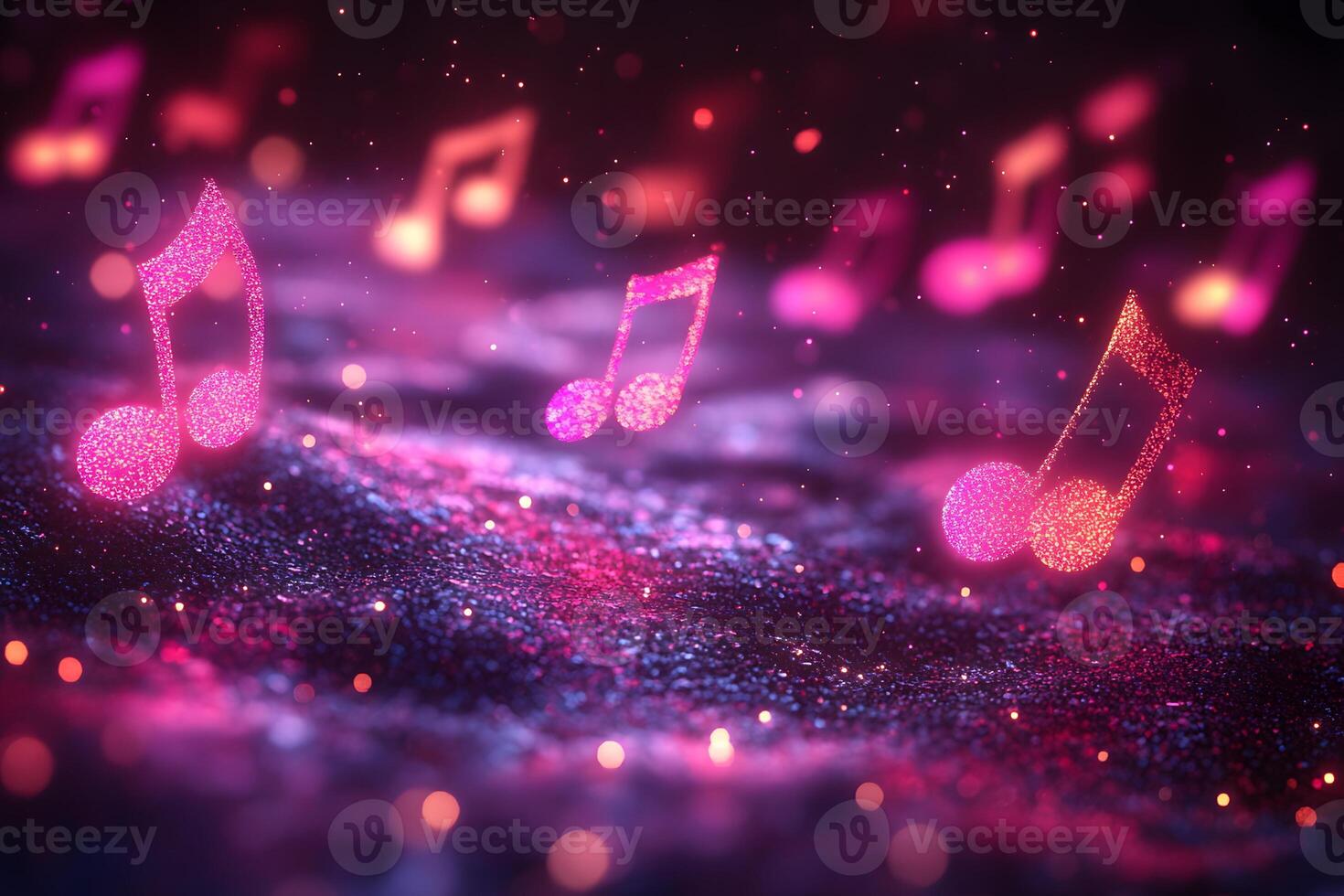 Sparkling Musical Notes on a Vibrant Glittering Background for Music-Themed Design photo