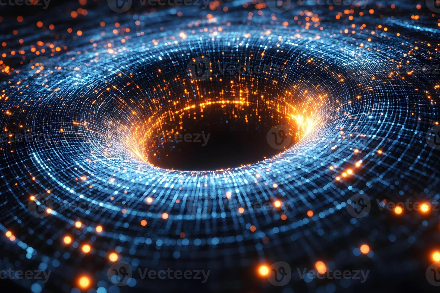 Abstract Representation of a Black Hole with Vibrant Digital Particles for Science and Technology Designs photo