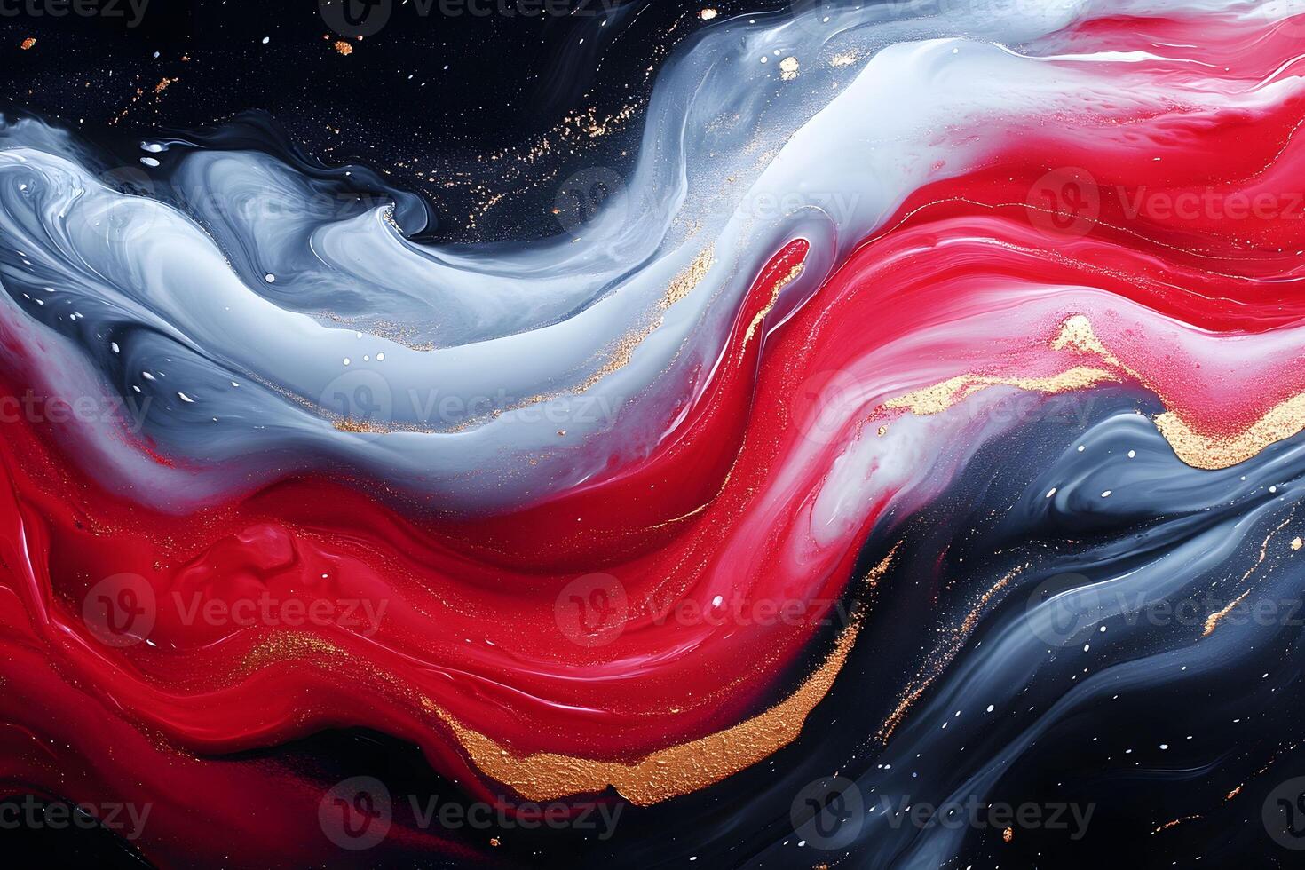 Abstract Waves of Red, White, and Gold with Black Background - Modern Art Design for Decor photo