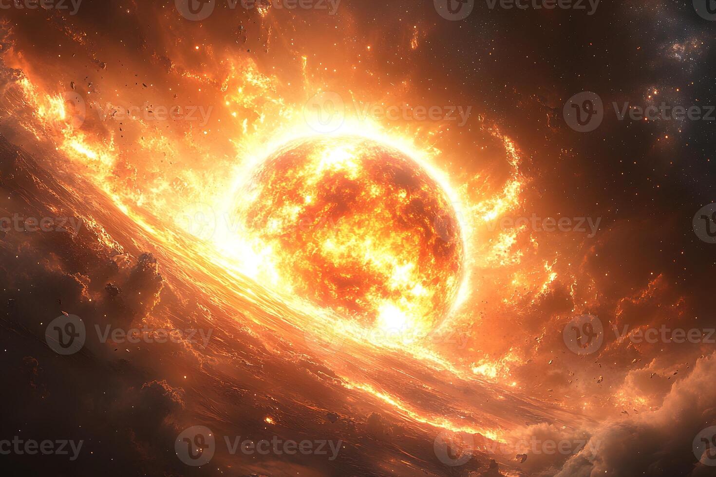 Fiery Solar Explosion Dynamic Cosmic Inferno for Sci-Fi Art and Posters photo