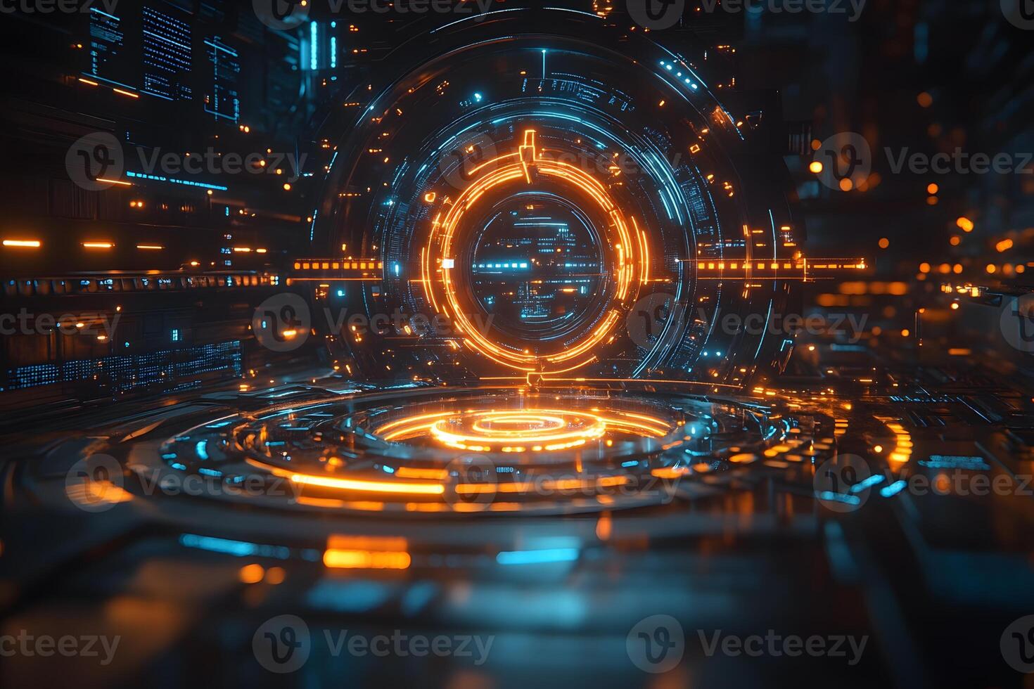 Futuristic Technology Concept with Glowing Circular Digital Interface for Sci-Fi Design photo