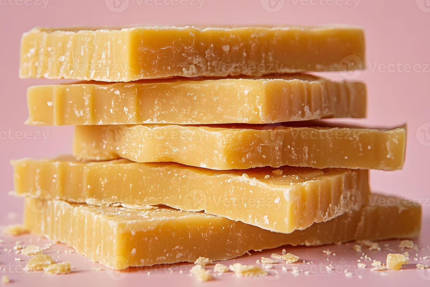 Stack of Natural Handmade Soap Bars on Pink Background for Skincare and Spa Concepts photo