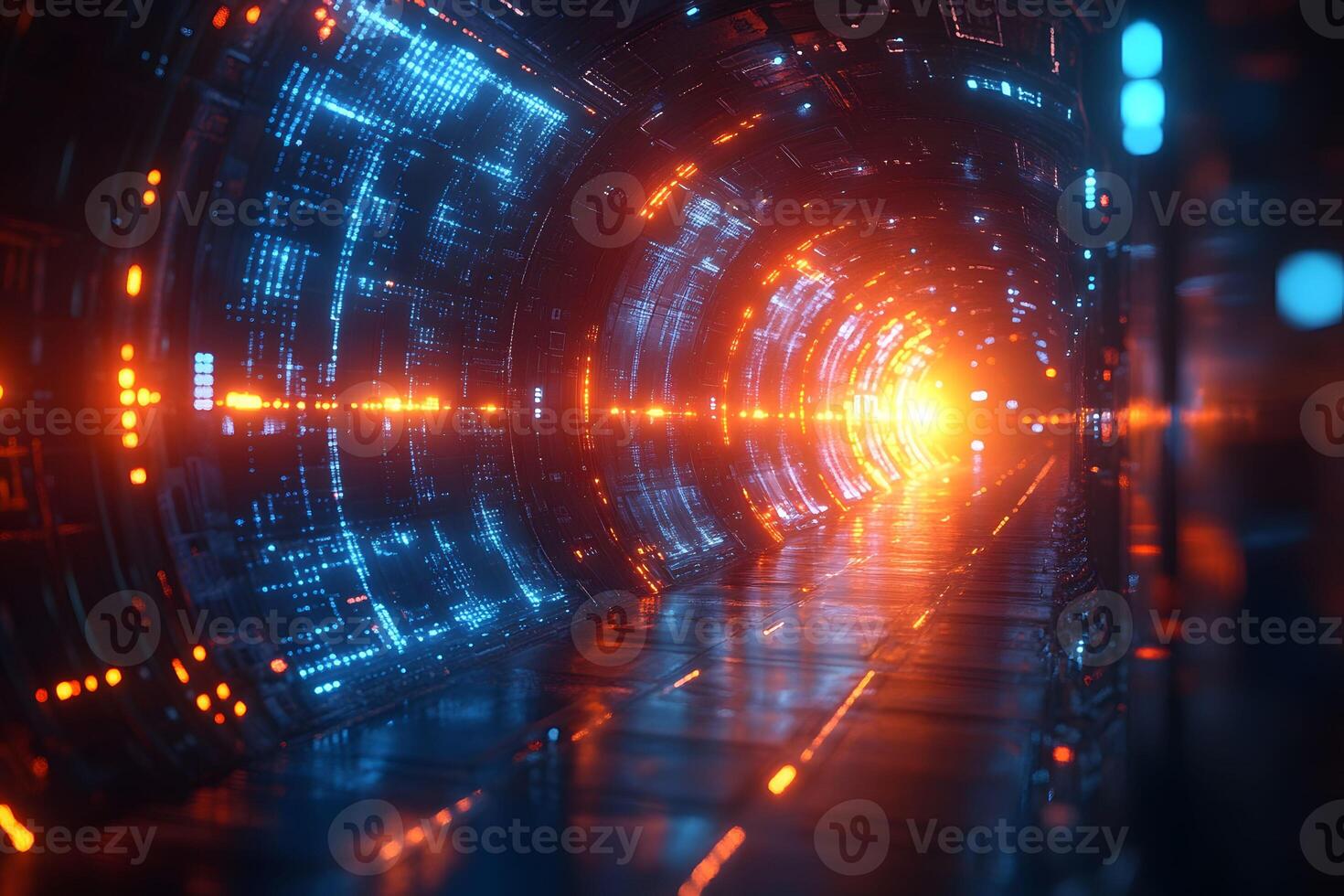 Futuristic Sci-Fi Tunnel with Glowing Lights for Digital Design and Technology Projects photo