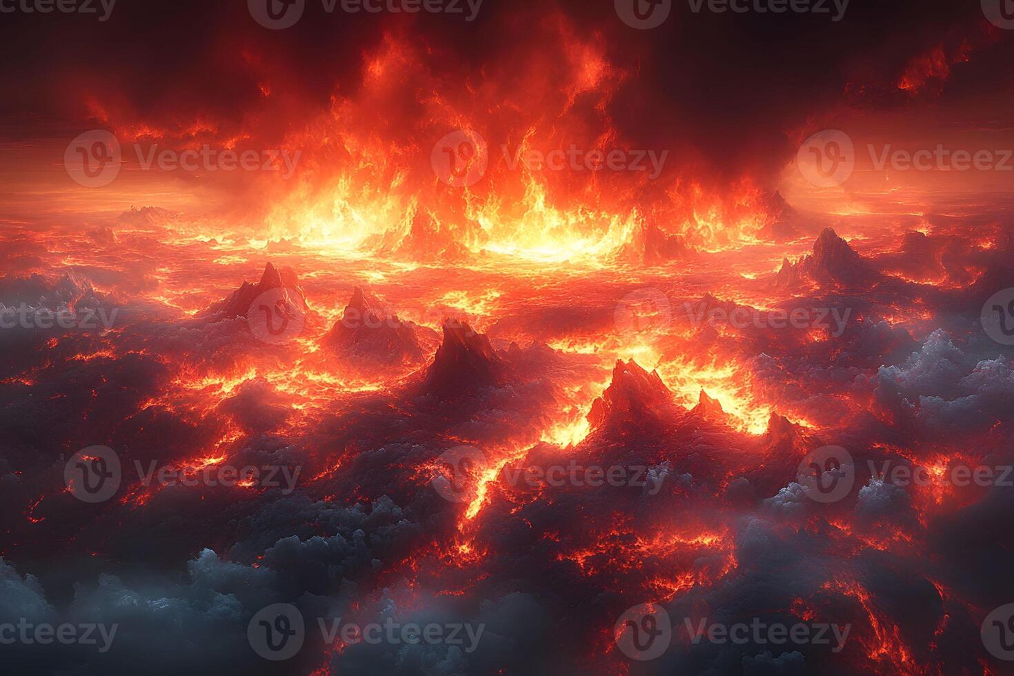 Dramatic Volcanic Eruption with Lava Flow and Fiery Landscape for Creative Design photo