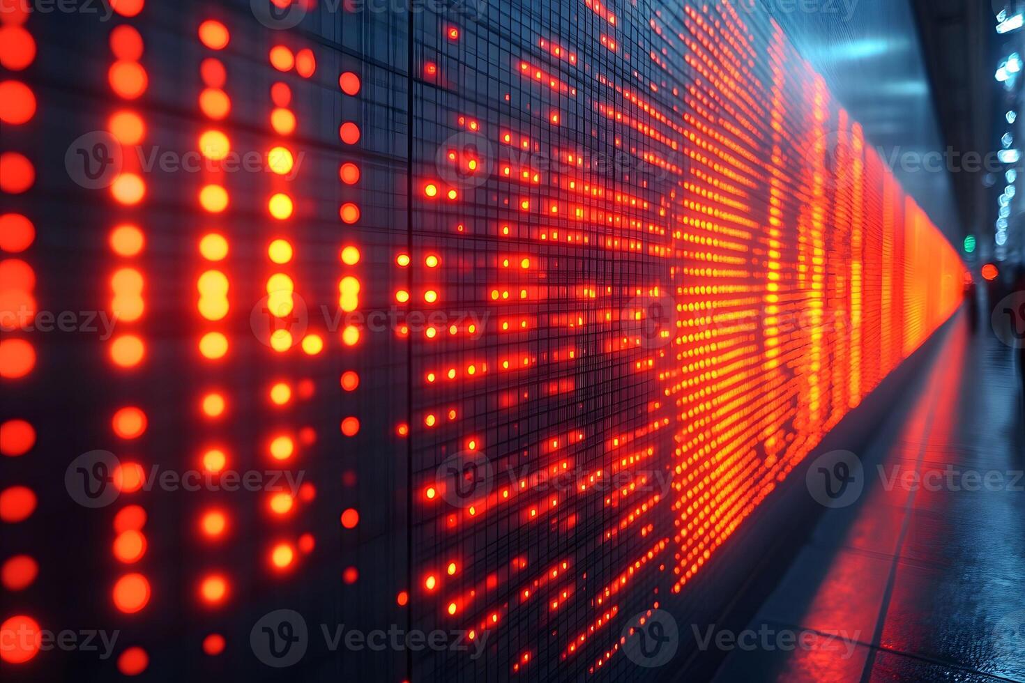 Glowing Digital Data Display in Futuristic Urban Setting for Technology and Innovation Concepts photo