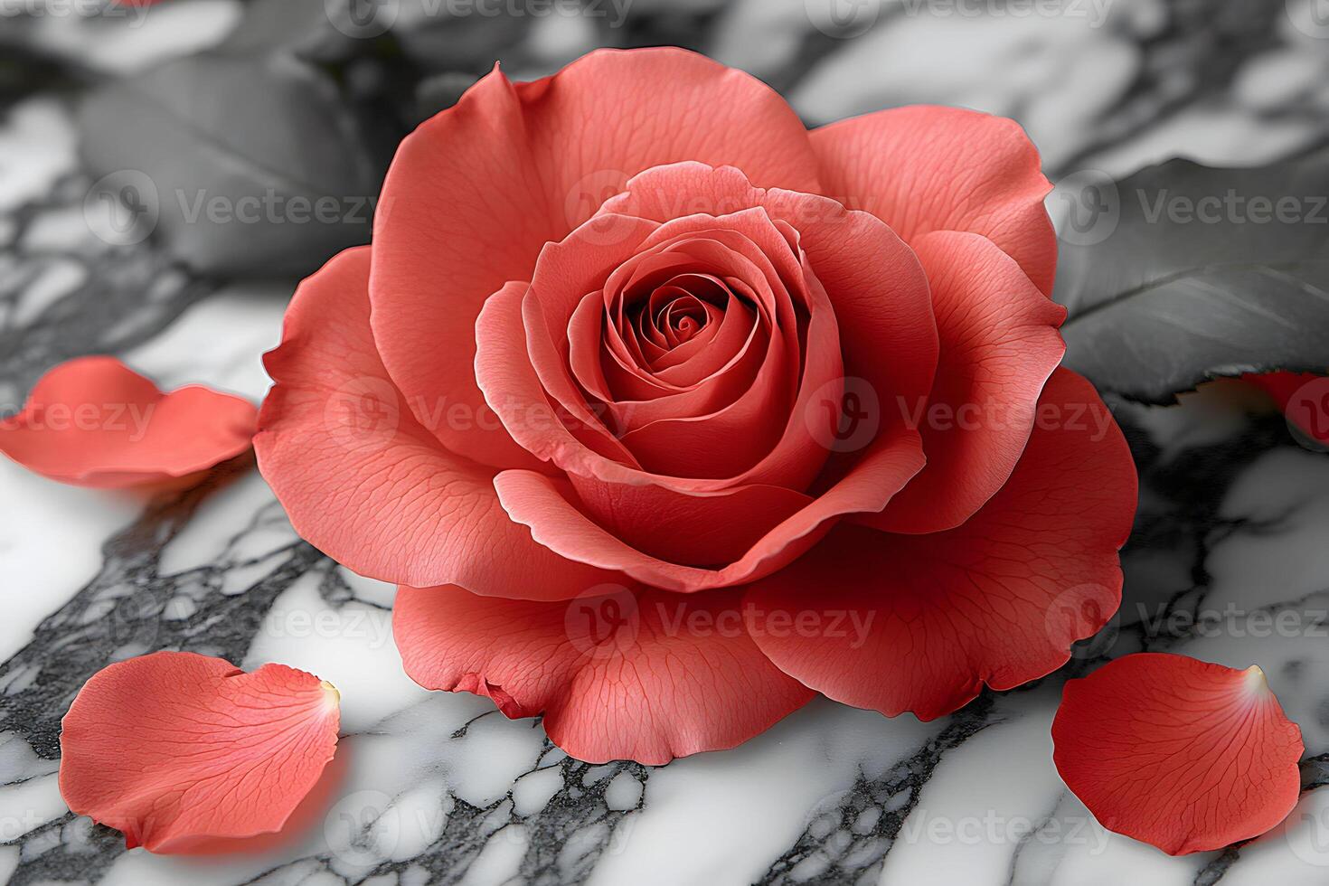 Red Rose on Marble Surface for Elegant Floral Design and Decor Concepts photo