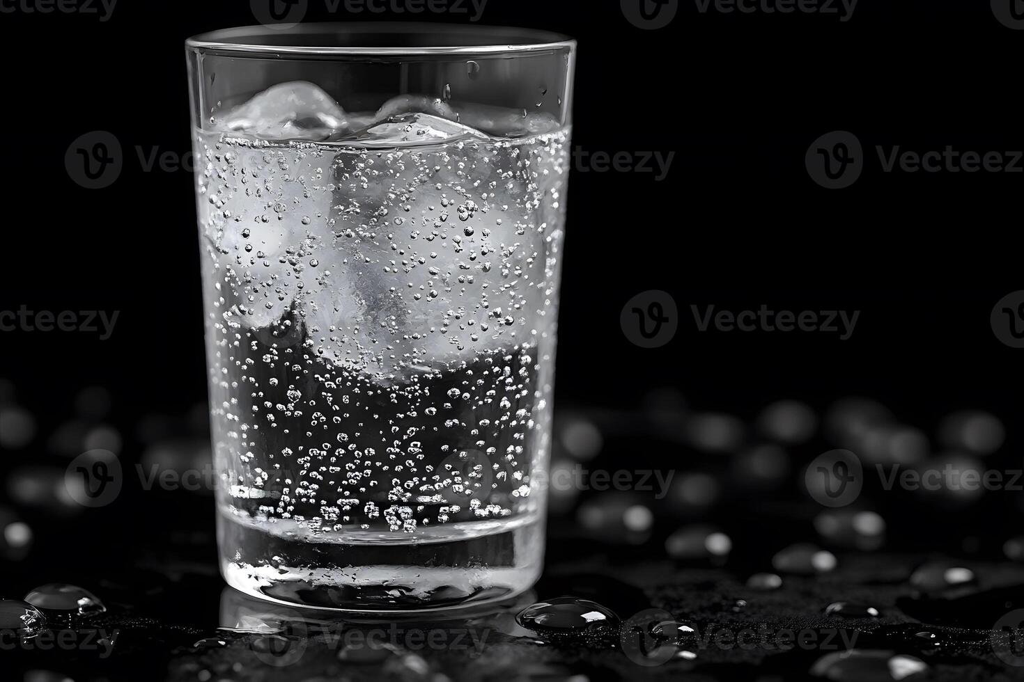 Refreshing Sparkling Water with Ice on Dark Background for Beverage Design photo