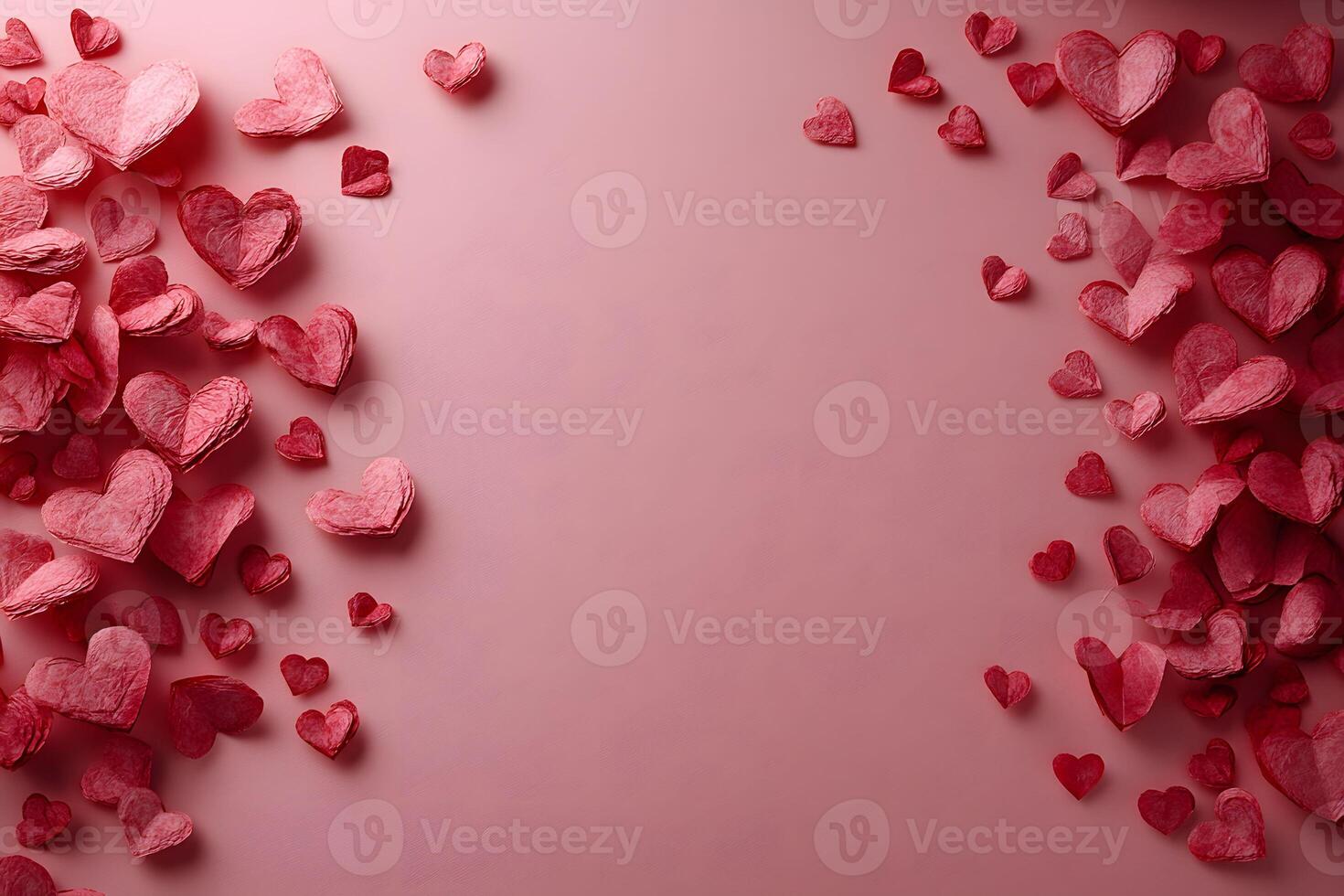 Romantic Valentine's Day Background with Pink and Red Paper Hearts for Greeting Cards photo