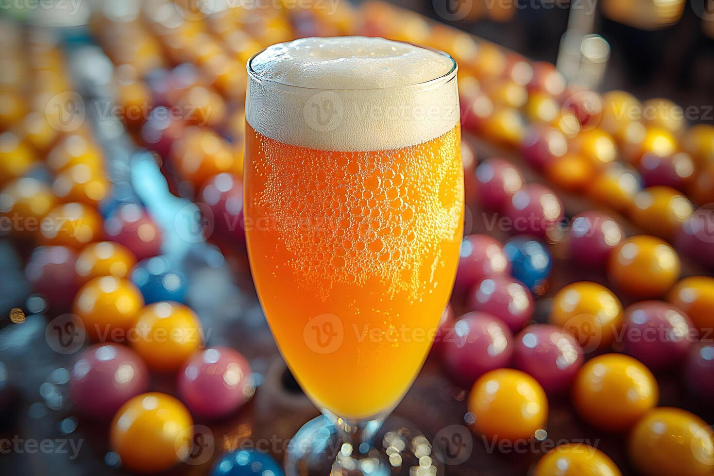 Refreshing Craft Beer with Vibrant Bokeh Background for Beverage Theme Design photo