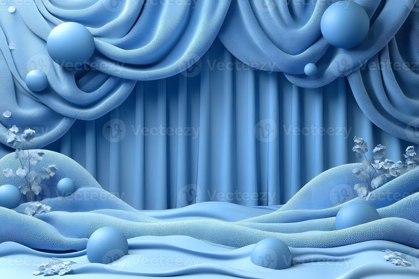 Surreal Blue Fabric Theater Stage with Abstract Elements for Creative Design photo