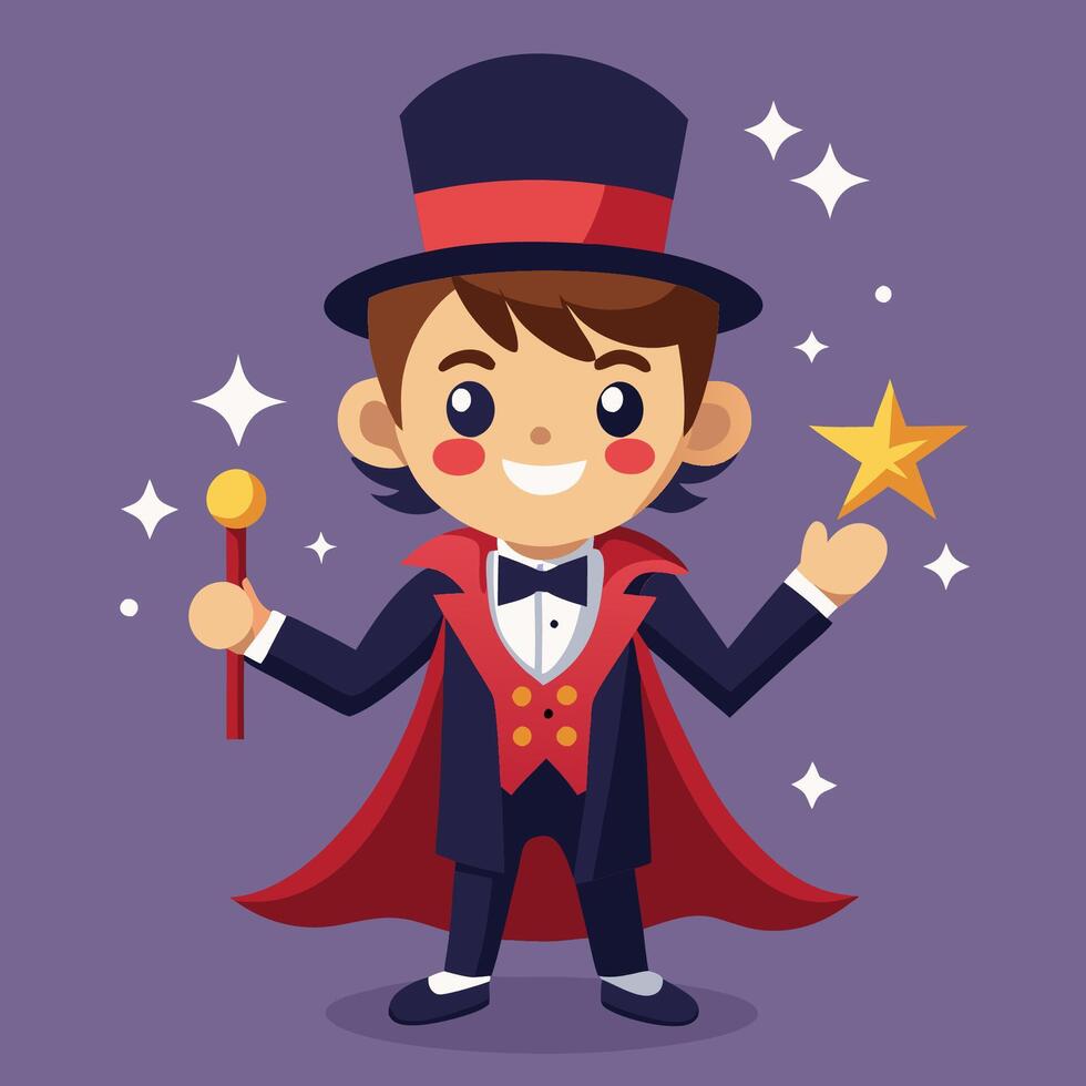 Adorable Cartoon Wizard with a Pointed Hat Performing Magic vector