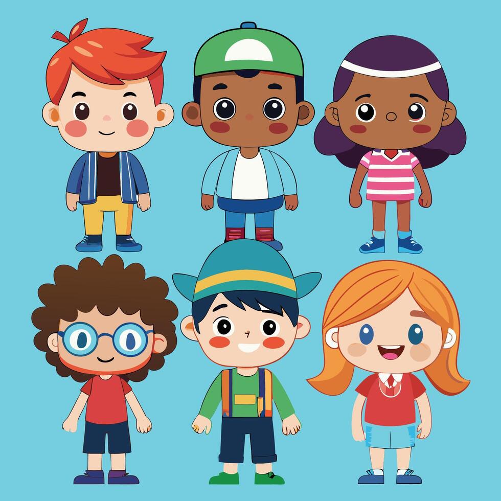 Vibrant and Inclusive Collection of Cartoon Kids Characters in Various Styles vector