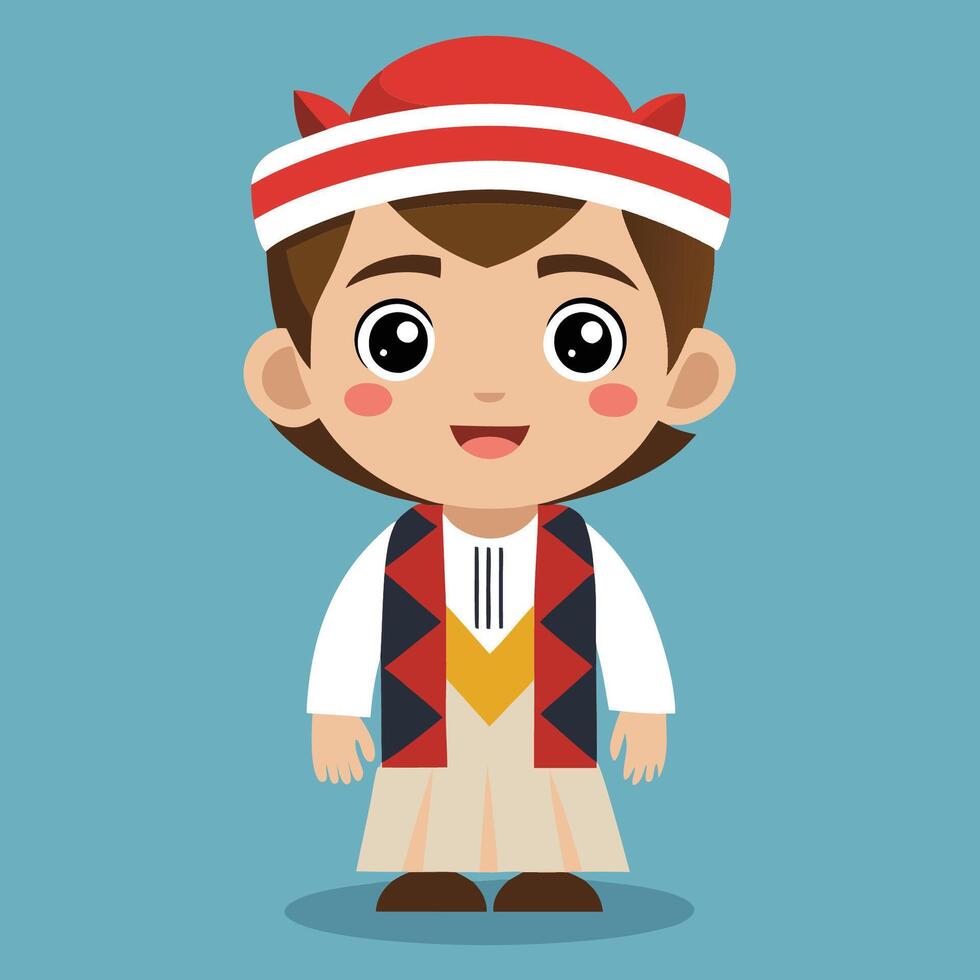 Traditional Yemeni Male Adorned in the Wa Waistcoat and Embroidered Cap vector