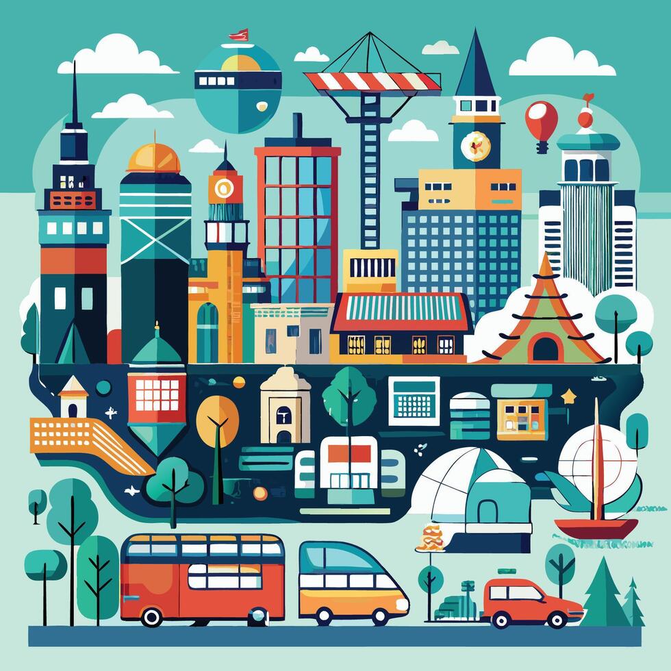 Extensive Collection of Urban Design Elements for City Building vector
