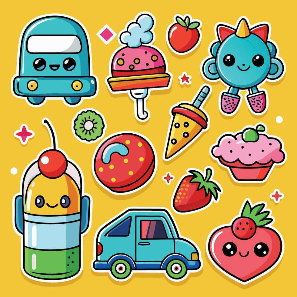 Vibrant Cartoon Car Stickers for Creative Expression vector
