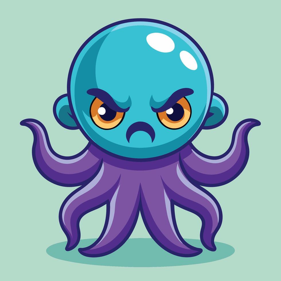 Adorable and Enraged Cartoon Octopus Illustration vector