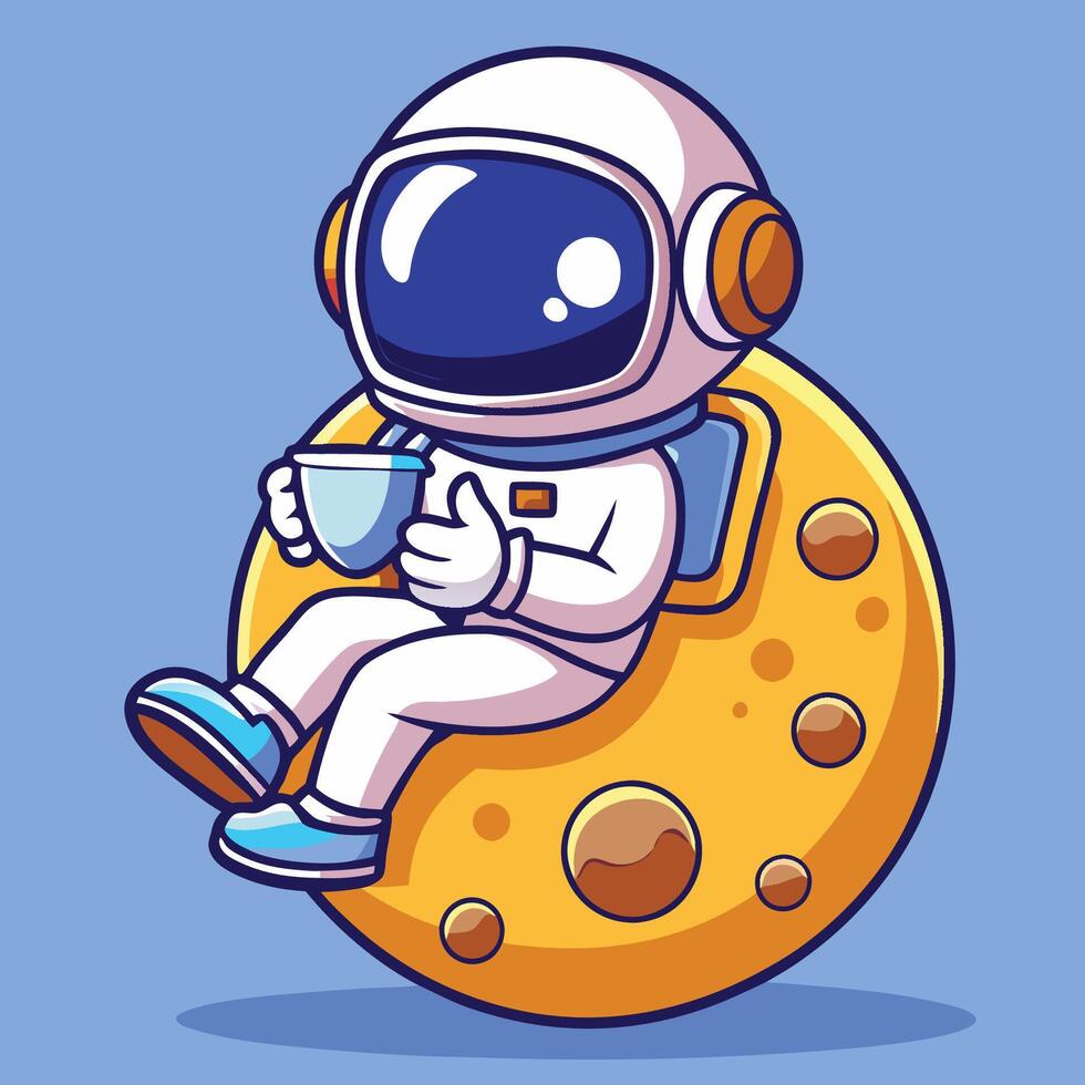 Adorable Astronaut Enjoying Coffee Break on the Moon s Surface vector