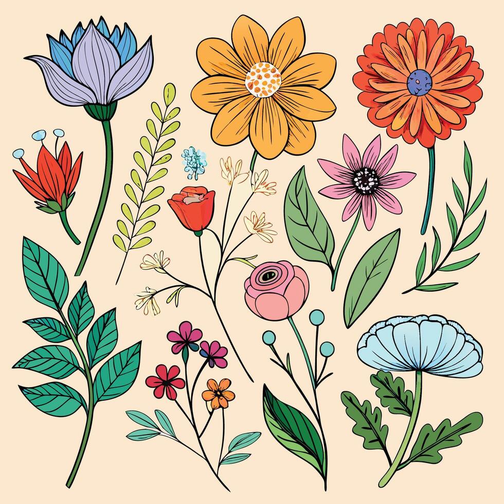 Delightful Collection of Hand Drawn Flower Illustrations for Artistic Expression vector