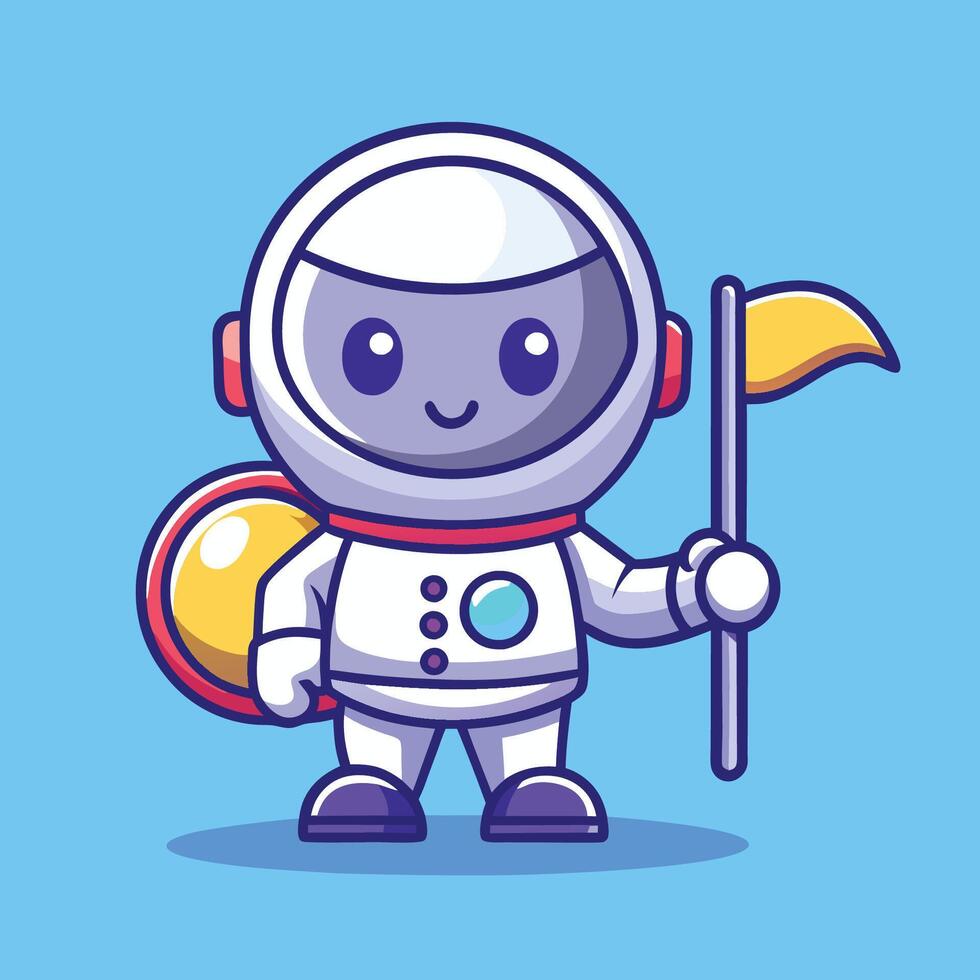 Adorable Astronaut Floating with Moon Flag Cartoon Illustration vector