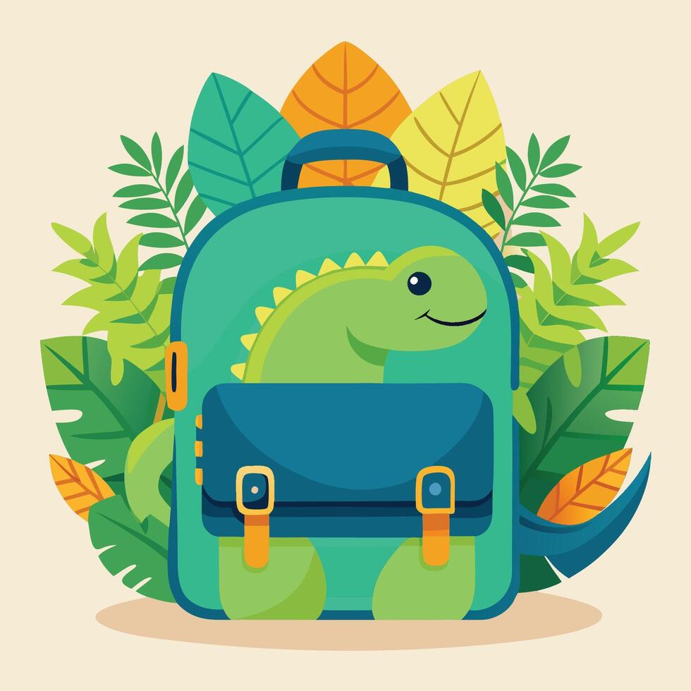 Captivating Leather Backpack Featuring a Playful Dinosaur Design for Kids vector