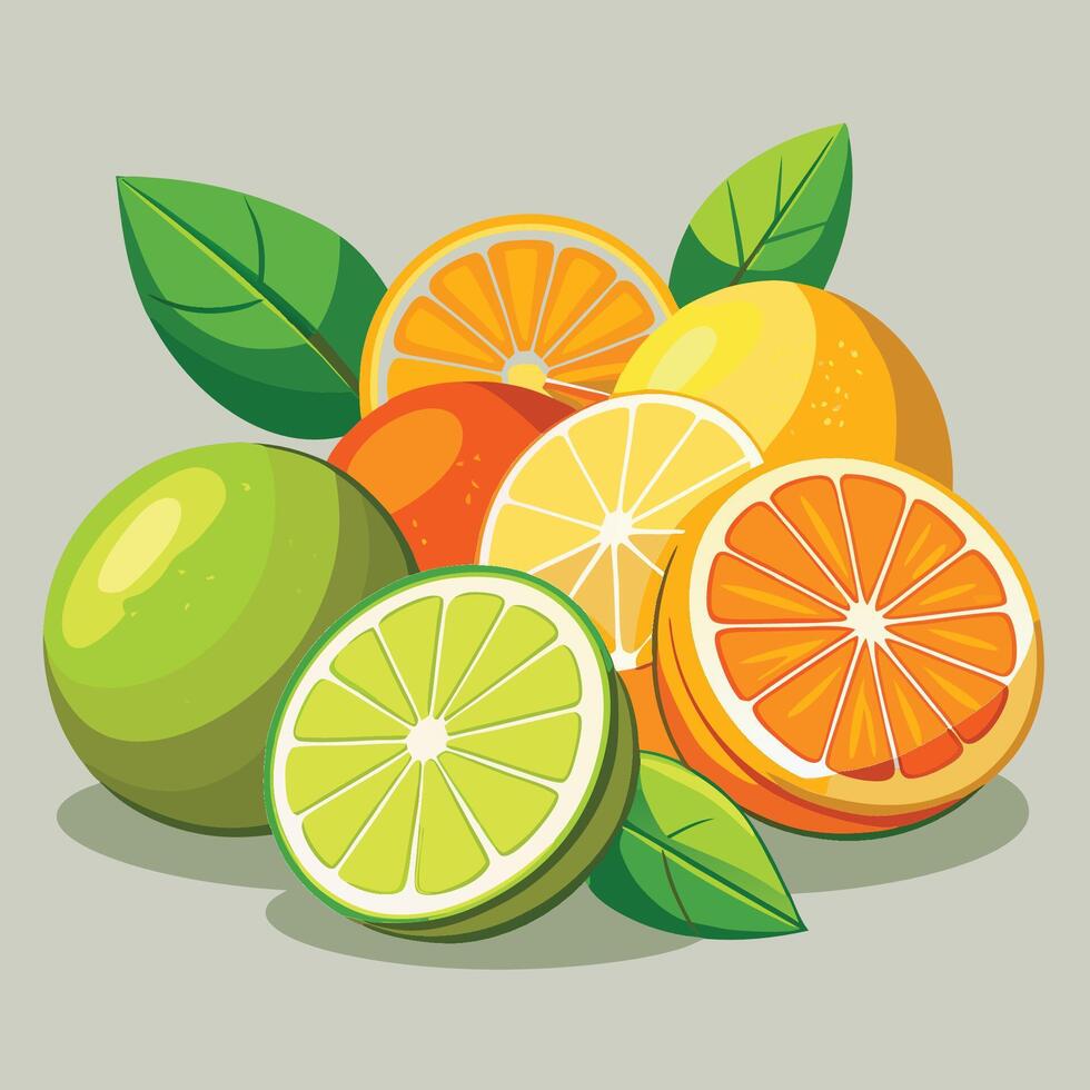 Vibrant Collection of Freshly Sliced Organic Citrus Fruits in Natural Shape vector