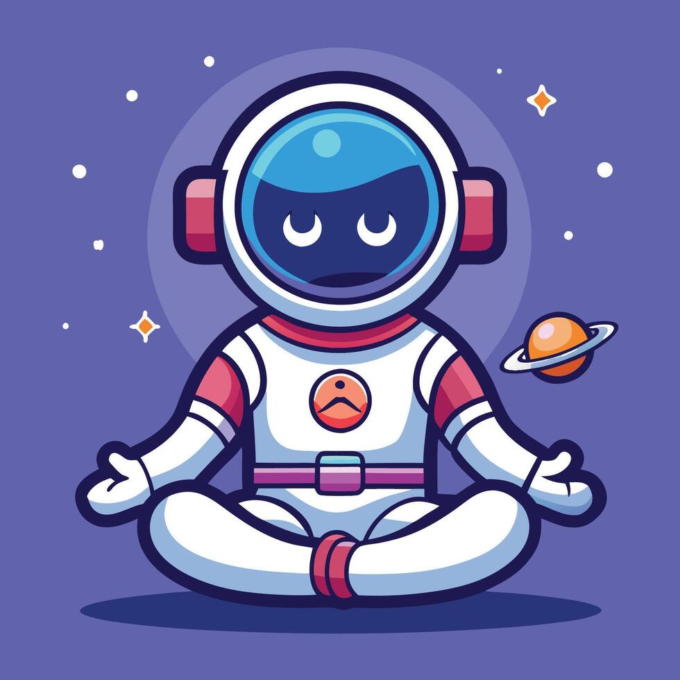 Adorable Astronaut Practicing Meditation Yoga in Outer Space Cartoon vector