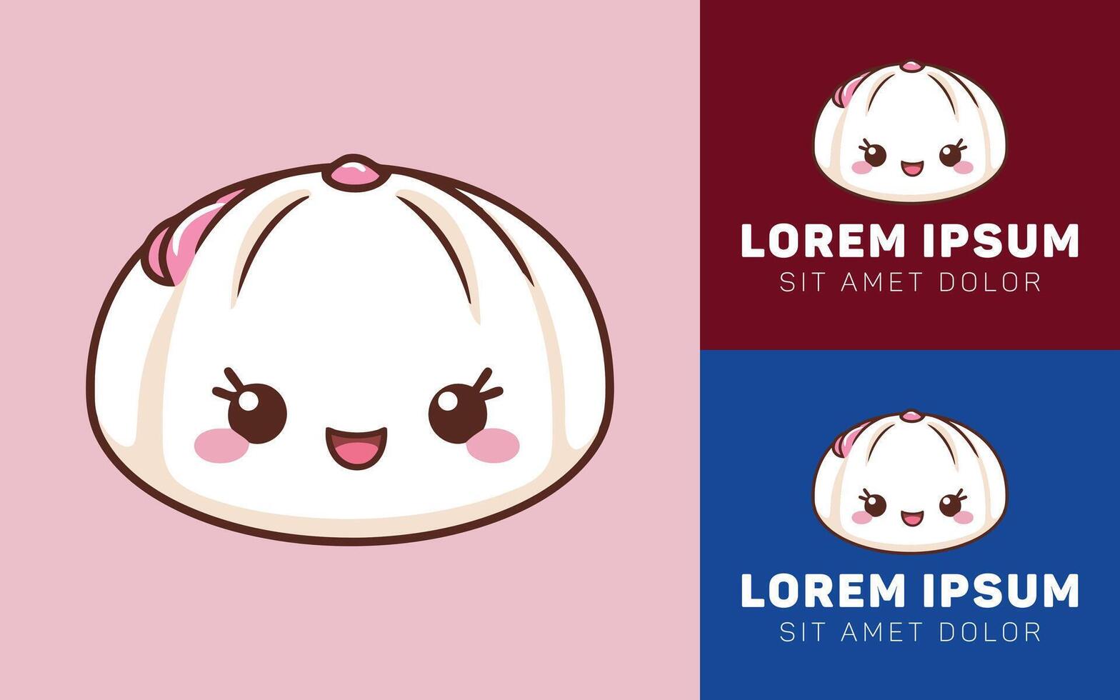 Fluffy White Mochi with Juicy Strawberry Inside, Bite Taken vector