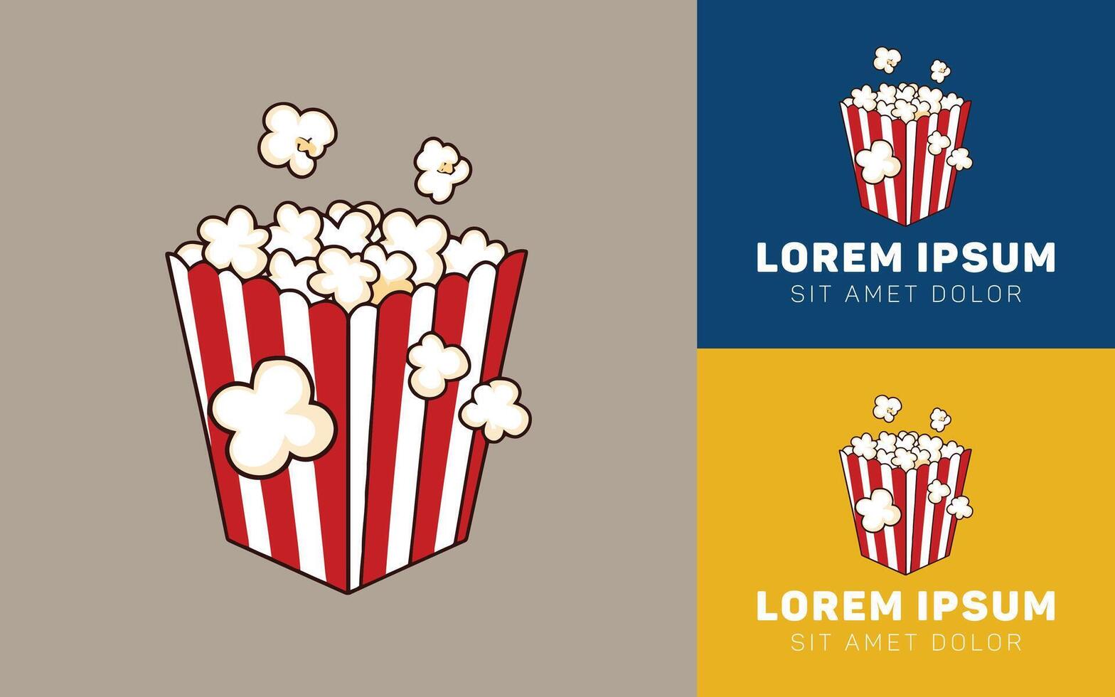 Tasty Popcorn Icon Logo with Crispy Fluffy Corn and Box vector