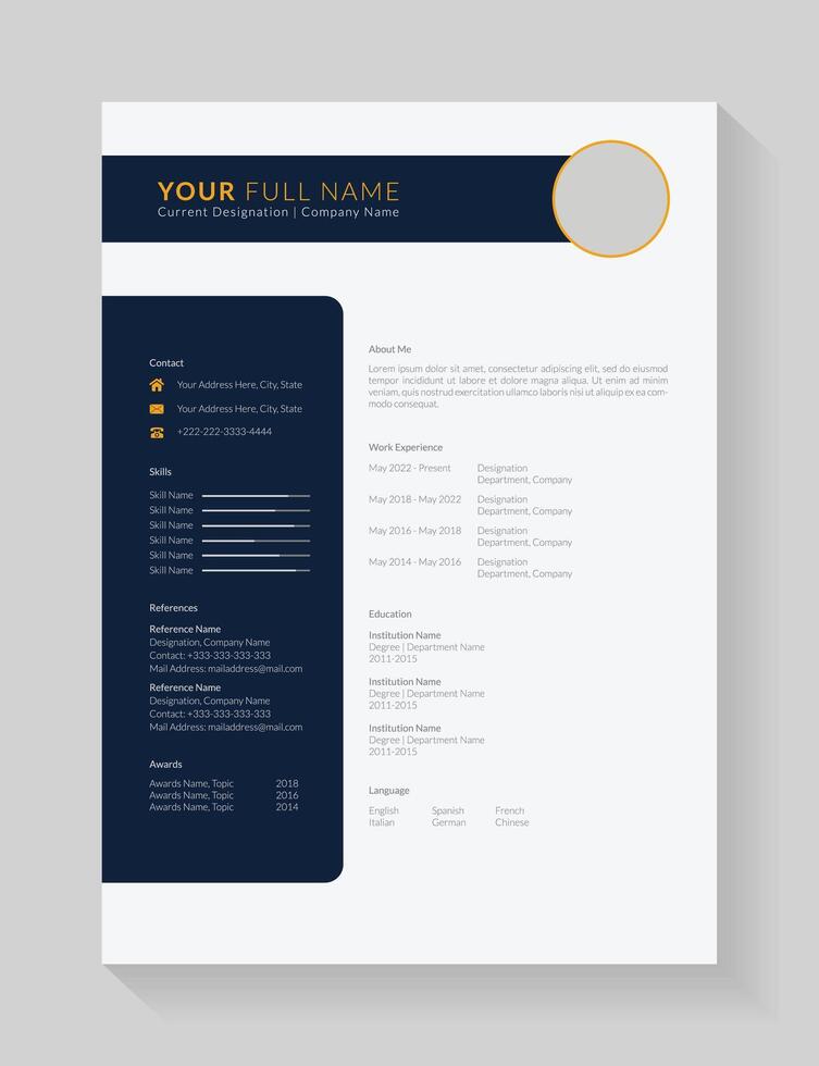 Clean and modern resume portfolio or cv template for candidates. Minimalist cv template fully editable. Professional resume letterhead, cover letter business layout vector