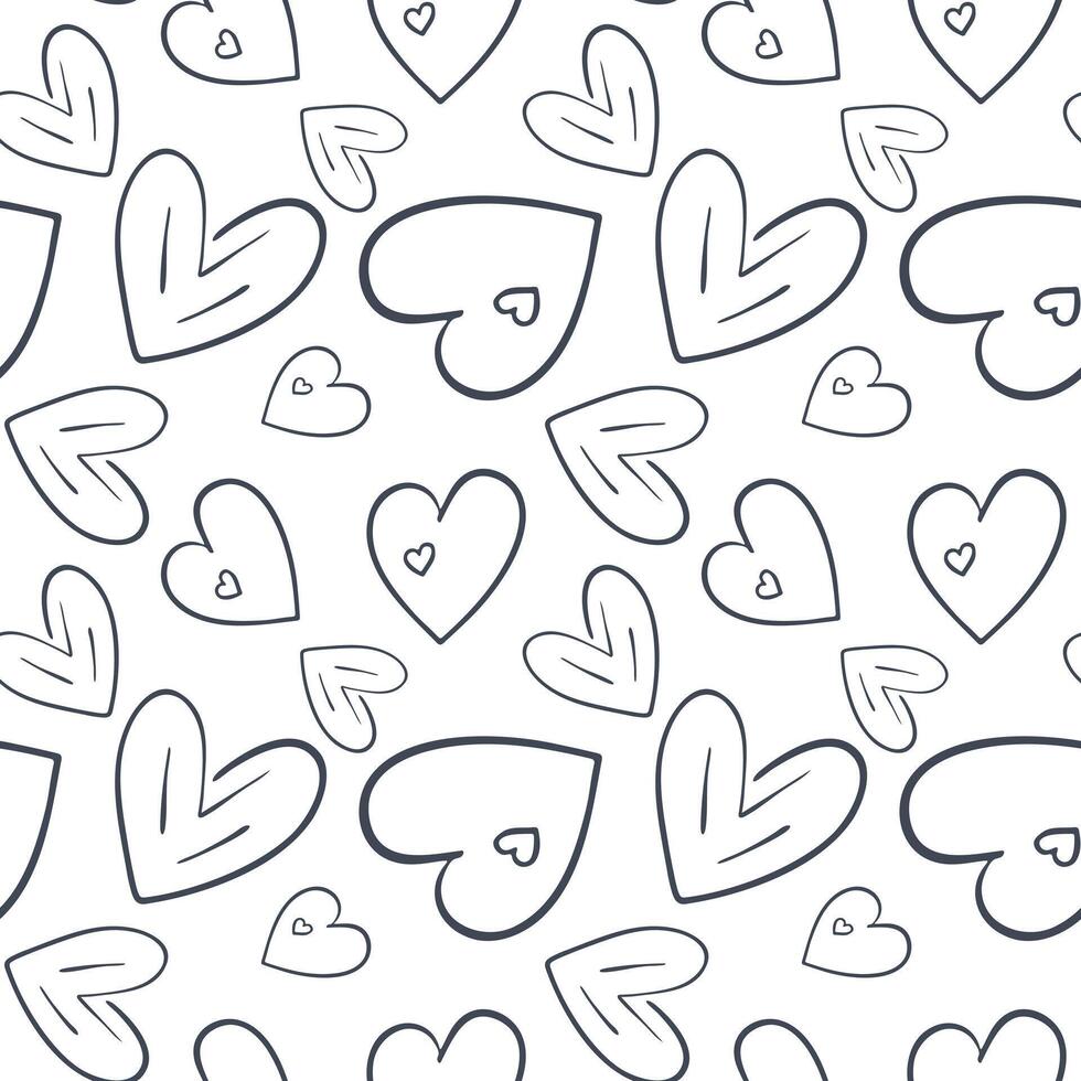 Seamless pattern with hand drawn hearts. Outline. Doodle background with cute hearts. Simple doodle shapes. vector
